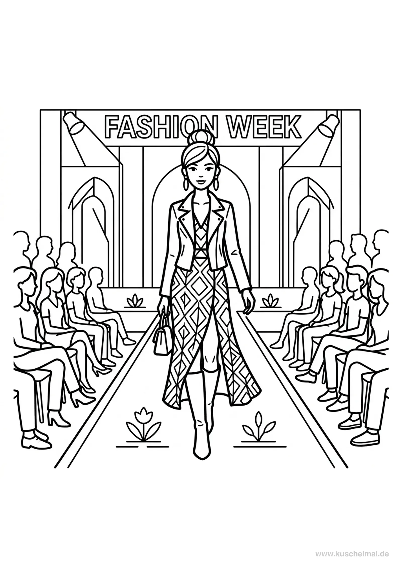 Fashion-Model auf dem Laufsteg - Kostenloses Fashion & Models Ausmalbilder Ausmalbild für Kinder zum Ausdrucken