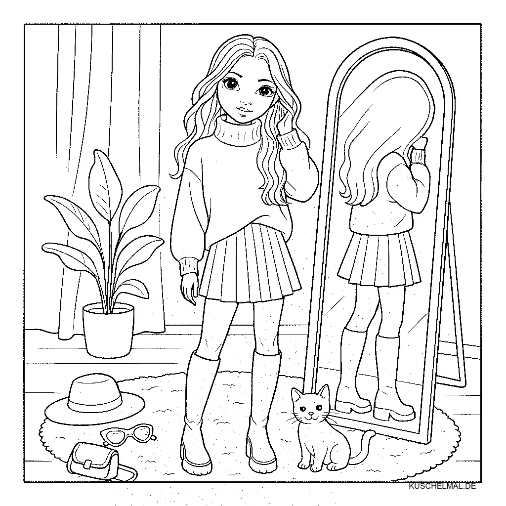 Fashion-Model Ausmalbild – Stylisches Mädchen - Kostenloses Fashion & Models Ausmalbilder Ausmalbild für Kinder zum Ausdrucken