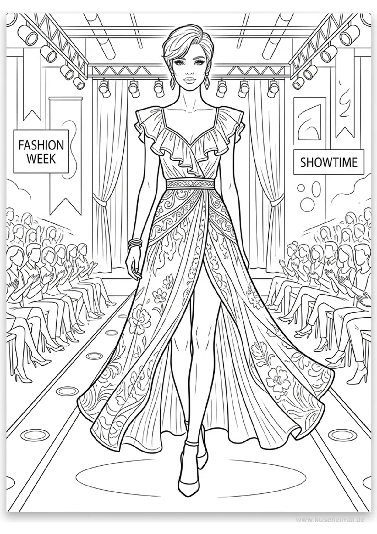 Fashion-Model Catwalk Ausmalbild - Kostenloses Fashion & Models Ausmalbilder Ausmalbild für Kinder zum Ausdrucken