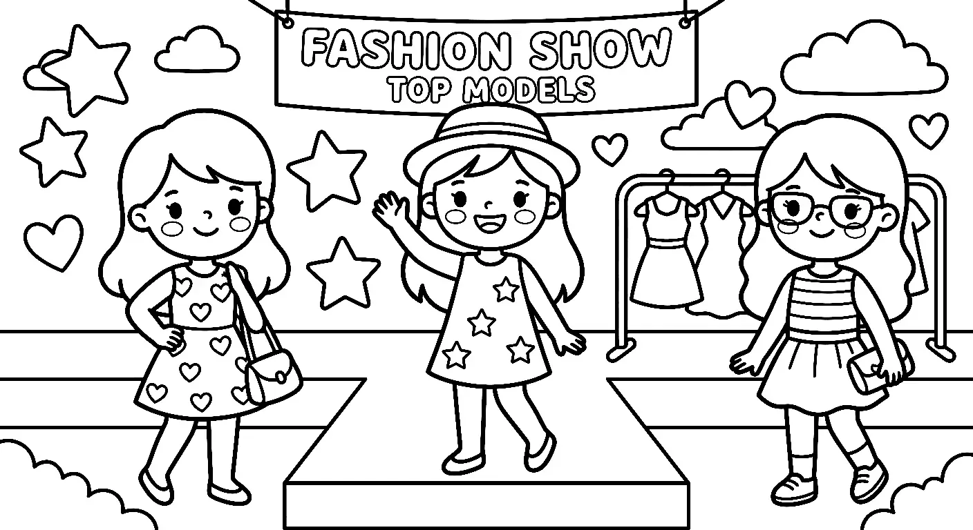 Fashion-Model Fashion Show Ausmalbild - Kostenloses Fashion & Models Ausmalbilder Ausmalbild für Kinder zum Ausdrucken