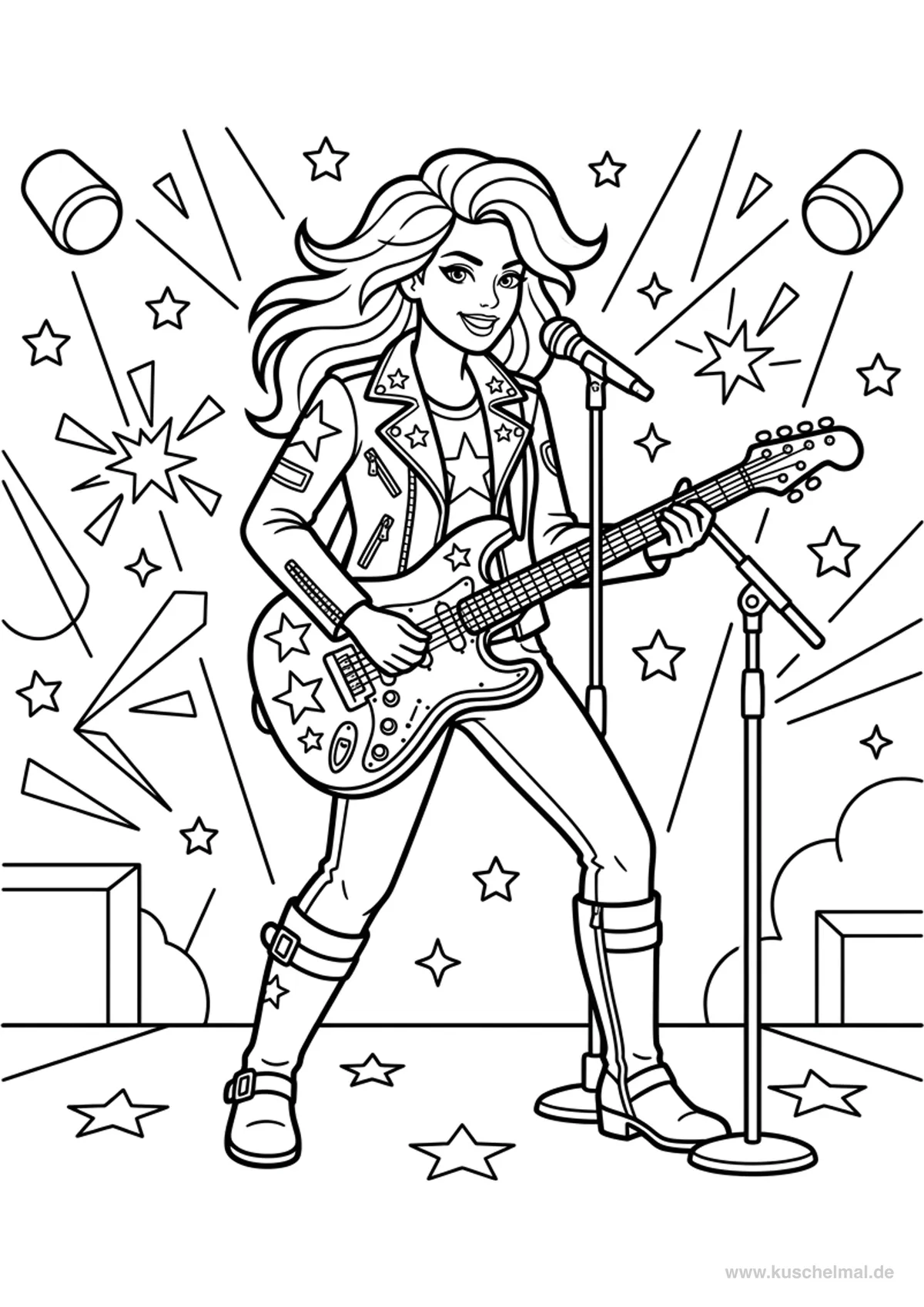 Fashion-Model Rock-Star - Kostenloses Fashion & Models Ausmalbilder Ausmalbild für Kinder zum Ausdrucken