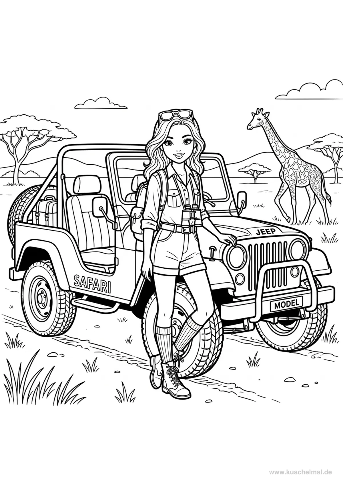 Fashion-Model Safari Abenteuer - Kostenloses Fashion & Models Ausmalbilder Ausmalbild für Kinder zum Ausdrucken