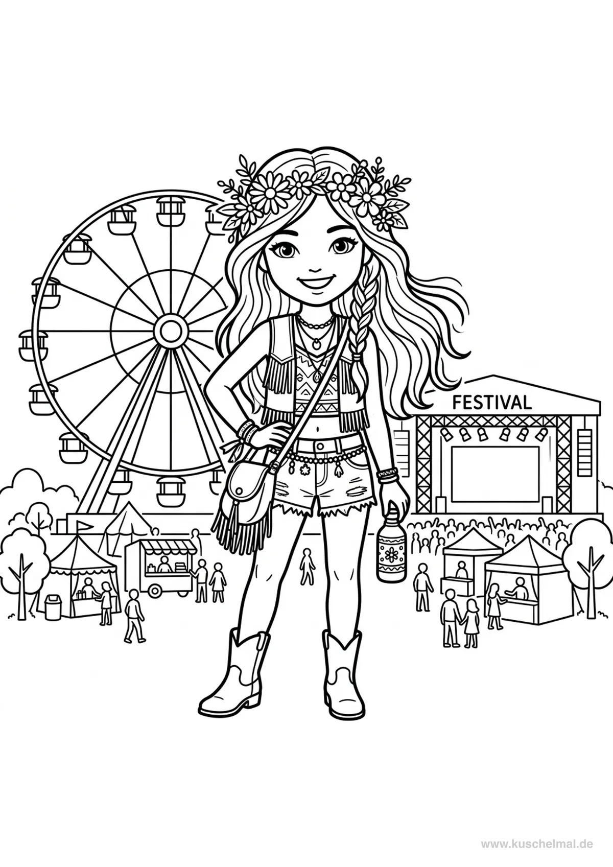 Fashion-Model Sommer Festival - Kostenloses Fashion & Models Ausmalbilder Ausmalbild für Kinder zum Ausdrucken