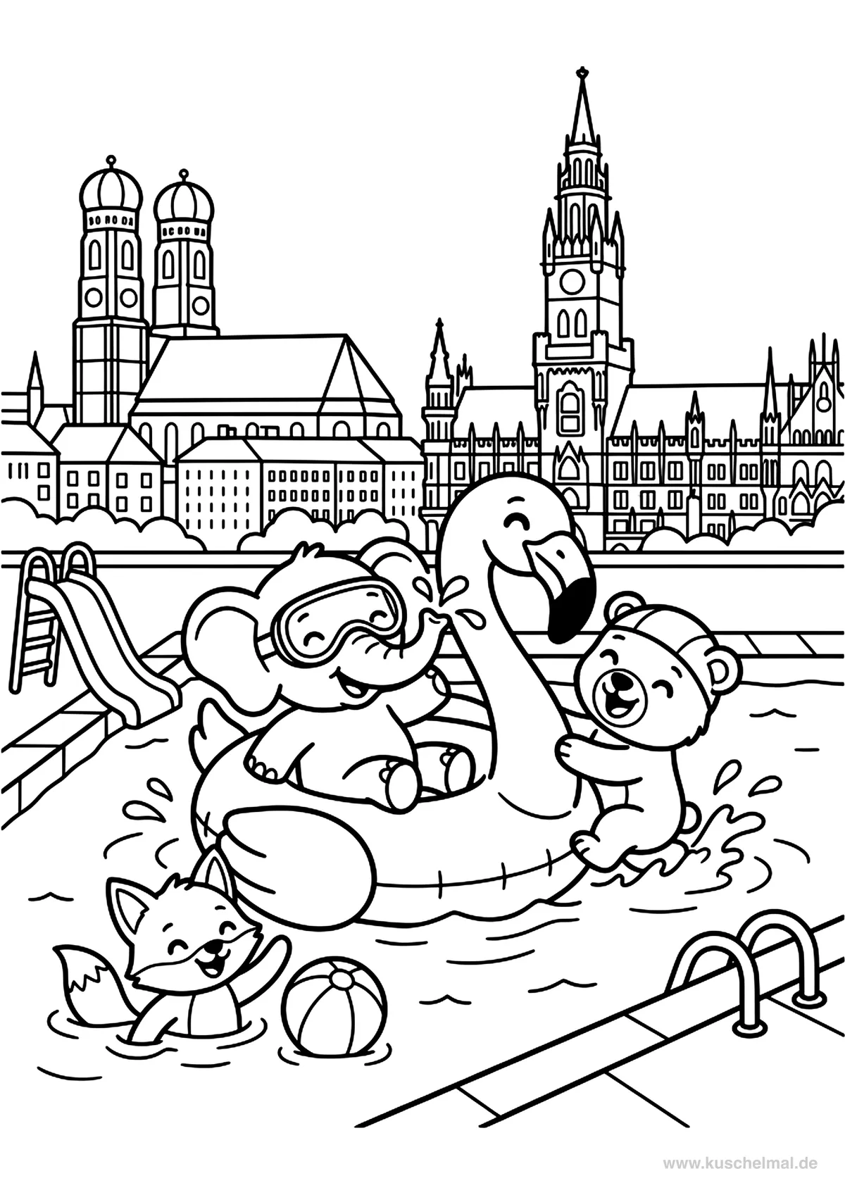 München - Kostenloses Städte Ausmalbild für Kinder zum Ausdrucken