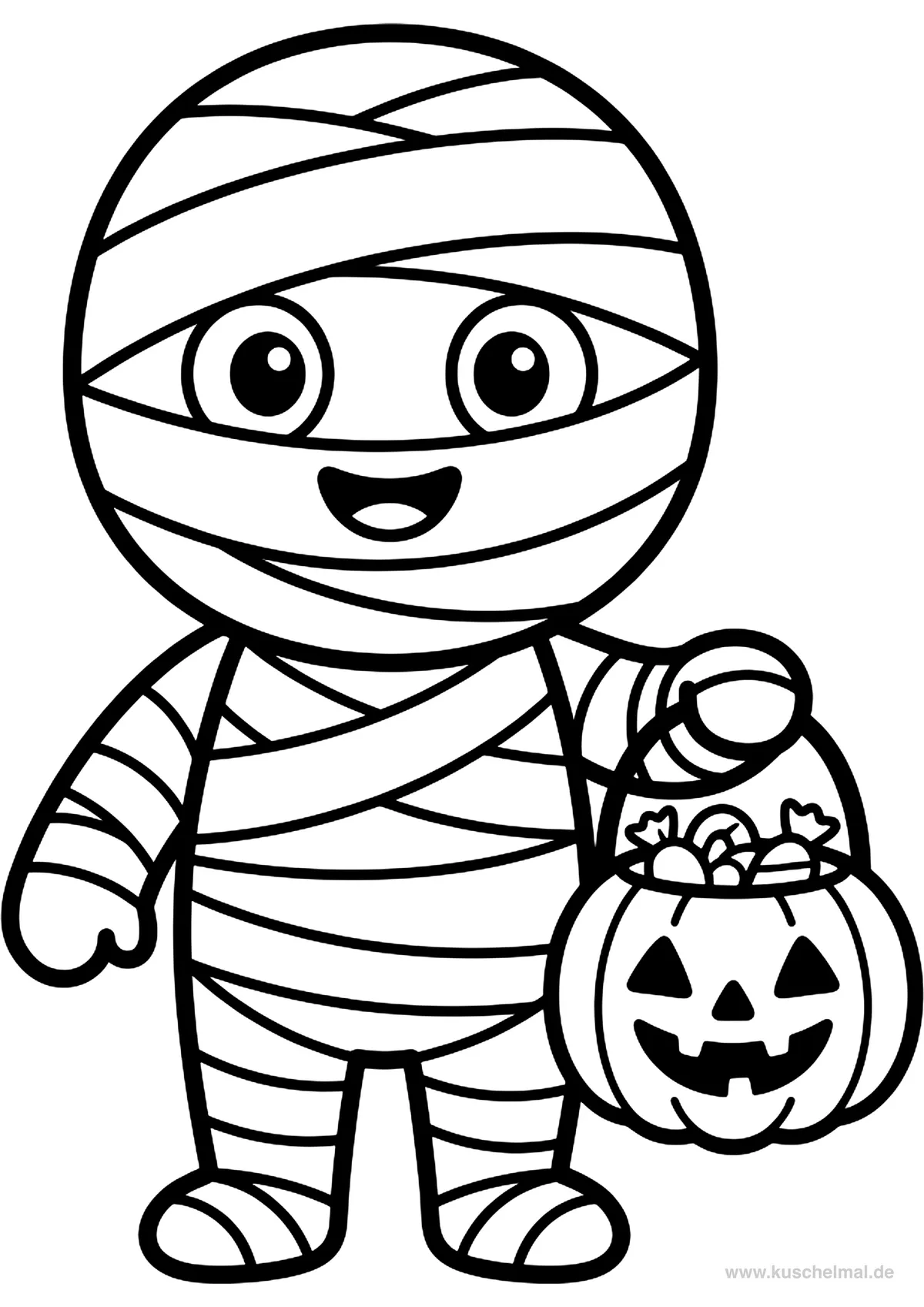 Mummia con Dolcetti - Disegno di Halloween da colorare gratis per bambini da stampare