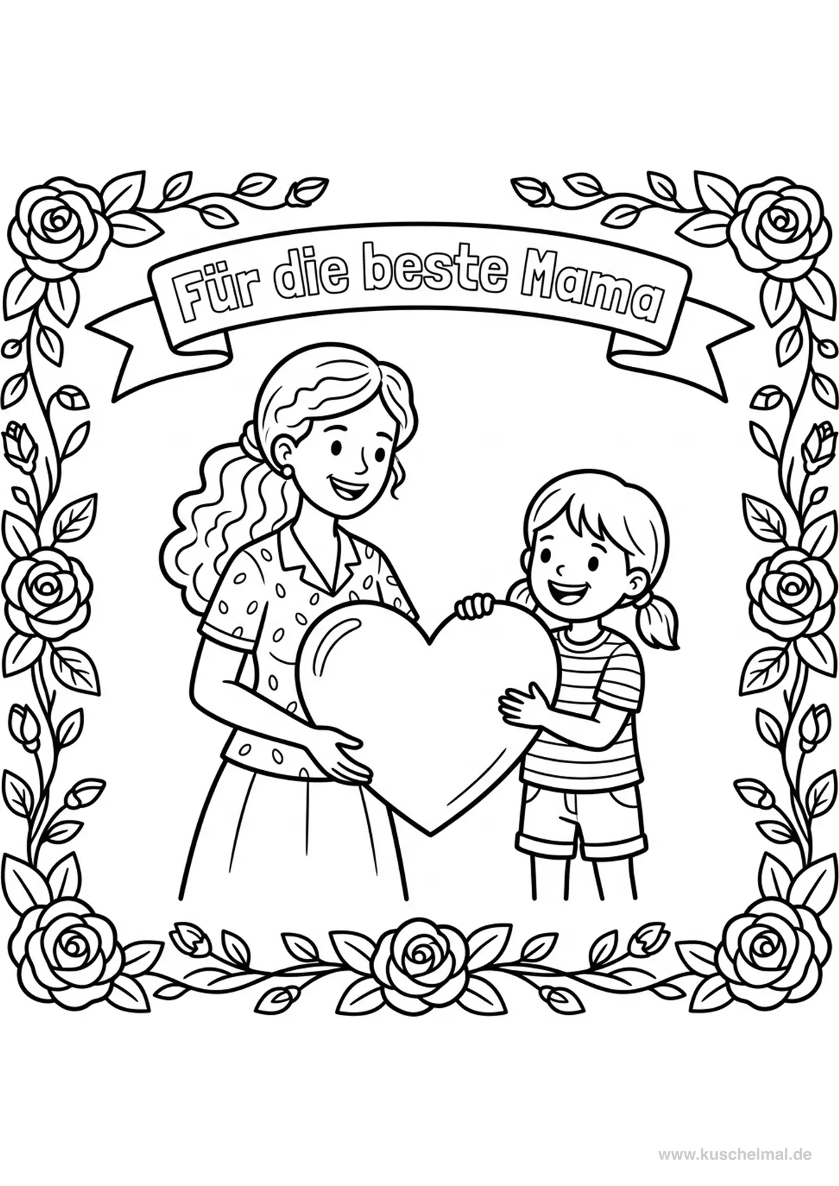 Muttertagskarte Für die beste Mama - Kostenloses Muttertag Ausmalbild für Kinder zum Ausdrucken