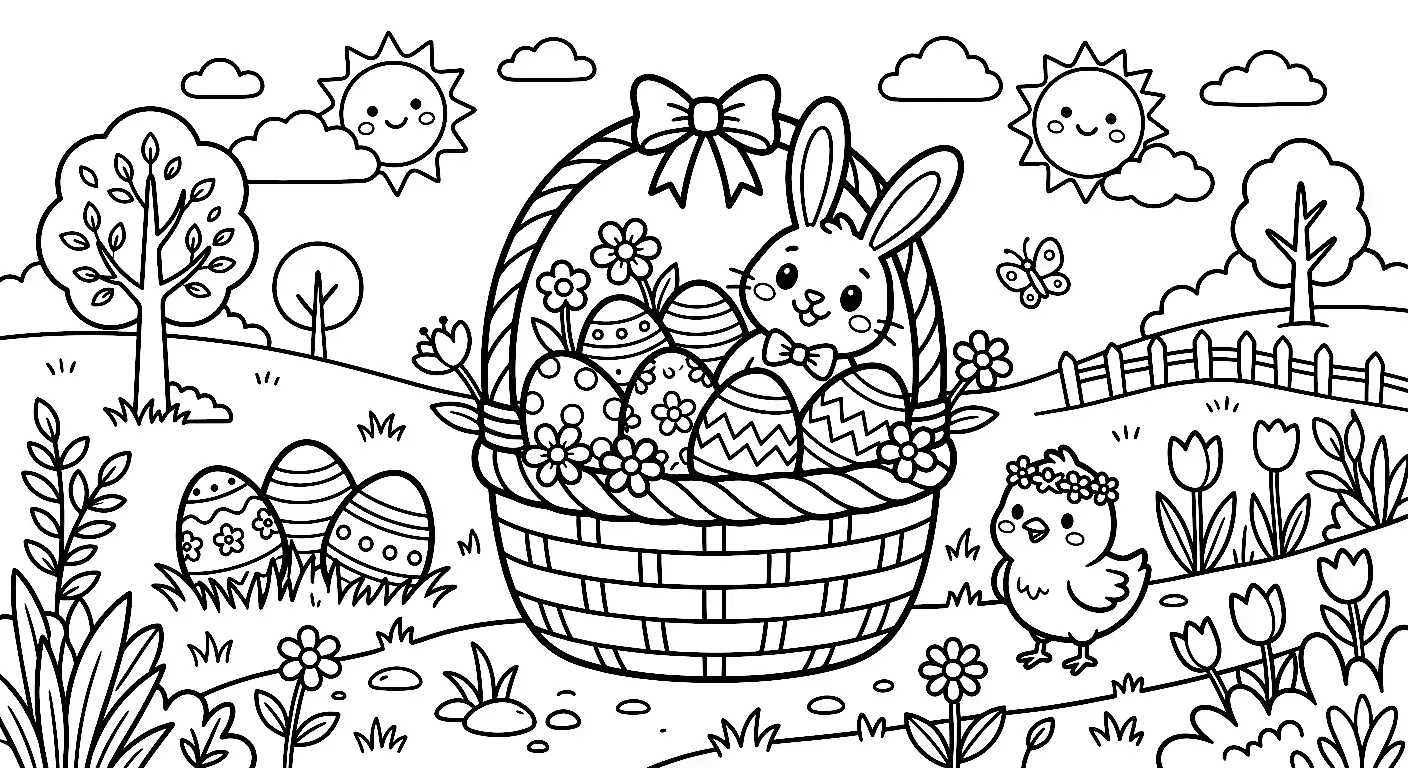 Osterkorb Ausmalbild - Kostenloses Ostern Ausmalbild für Kinder zum Ausdrucken