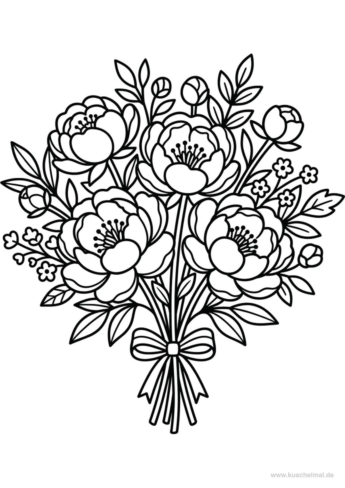 Pfingstrosen Bouquet Ausmalbild - Kostenloses Pfingsten Ausmalbild für Kinder zum Ausdrucken