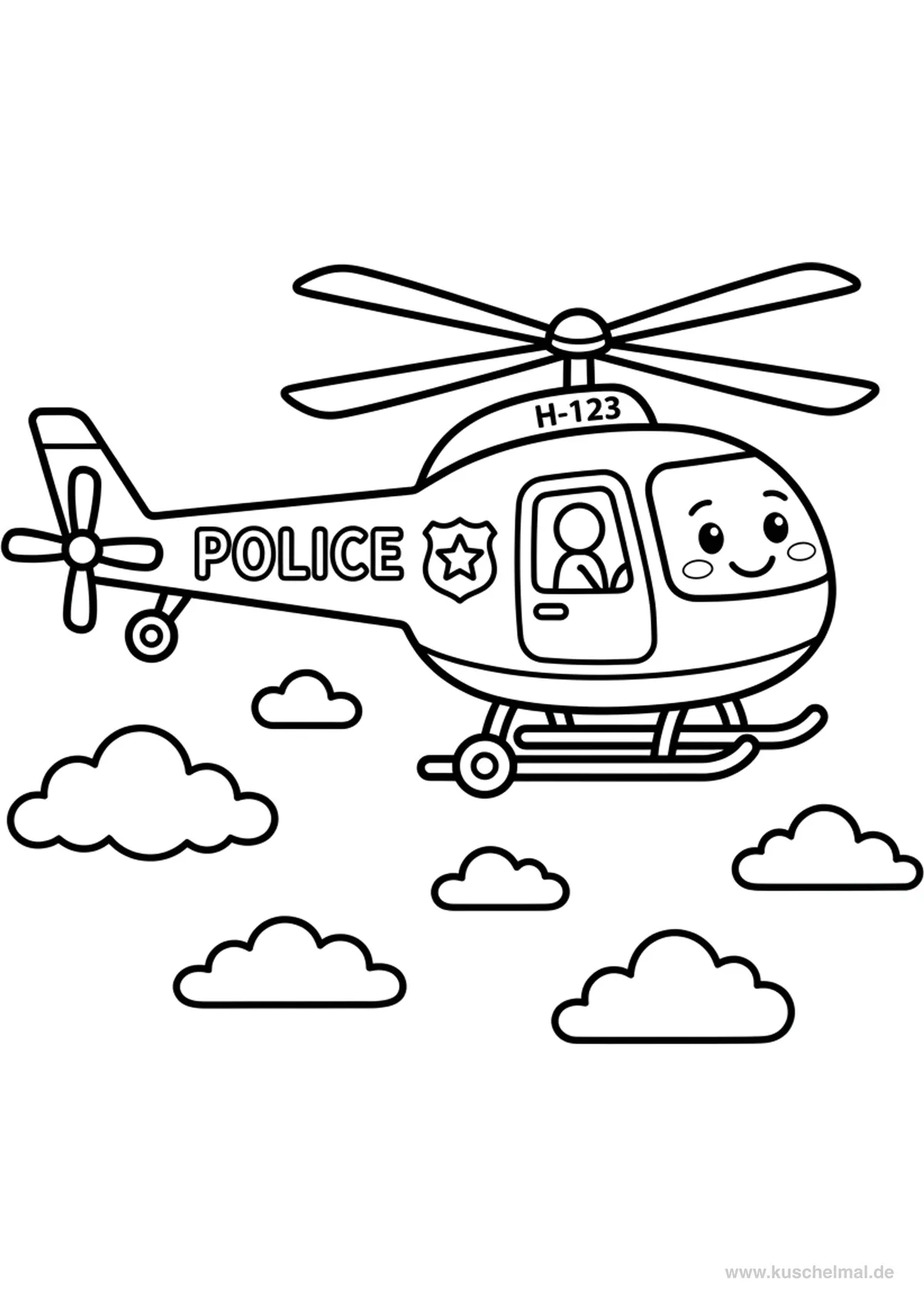 Polizeihubschrauber Ausmalbild - Kostenloses Polizei Ausmalbild für Kinder zum Ausdrucken