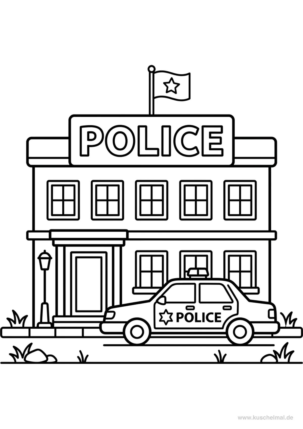 Polizeistation Ausmalbild - Kostenloses Polizei Ausmalbild für Kinder zum Ausdrucken