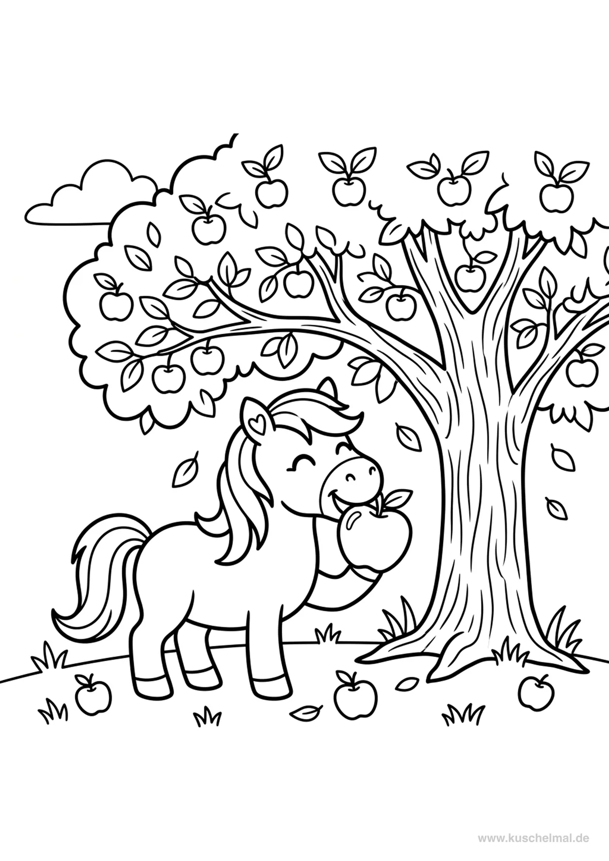 Pony Mangia una Mela - Disegno di Pony da colorare gratis per bambini da stampare