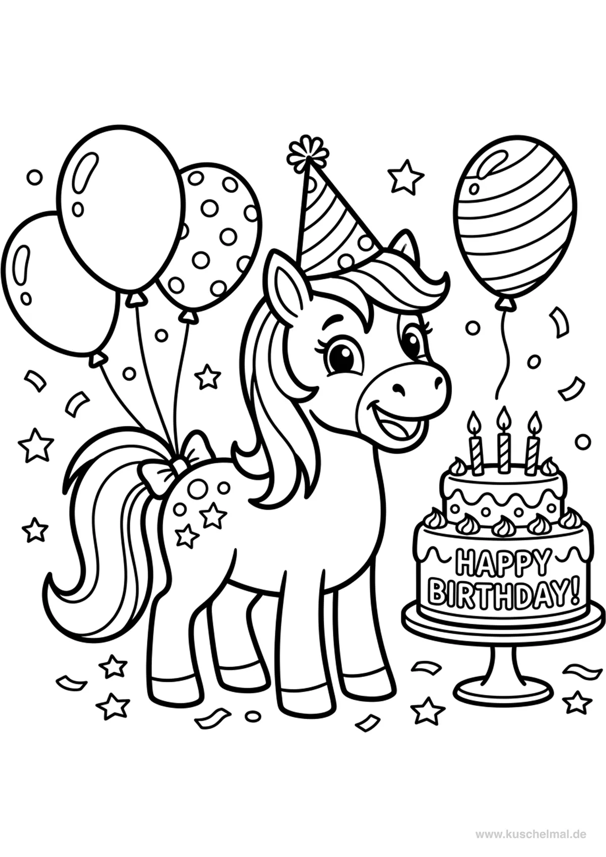 Festa di Compleanno del Pony - Disegno di Pony da colorare gratis per bambini da stampare