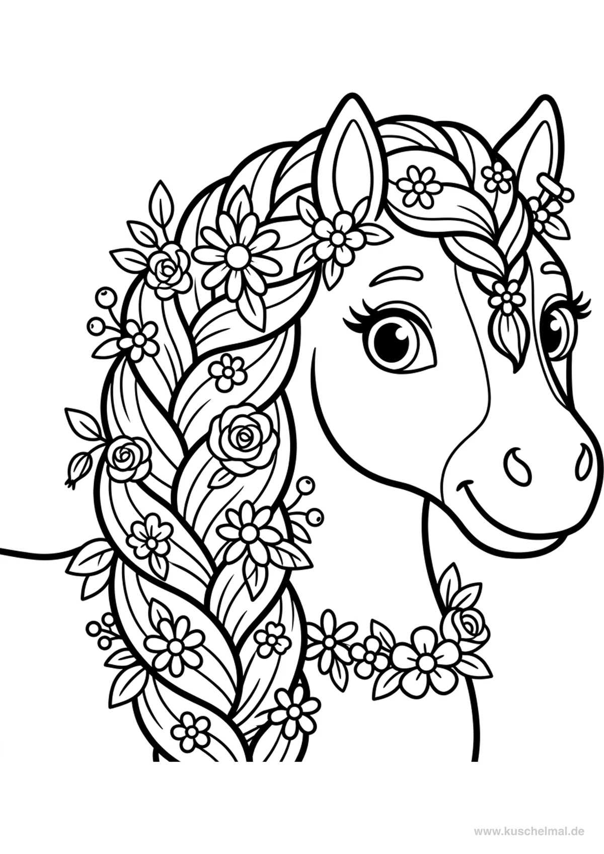 Pony con Criniera Intrecciata - Disegno di Pony da colorare gratis per bambini da stampare