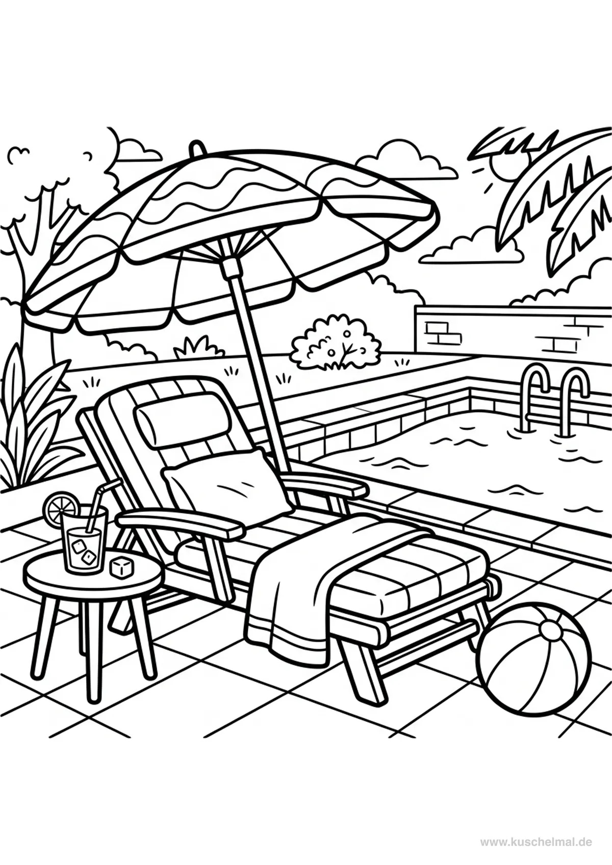 Lettino da Piscina - Disegno di Estate da colorare gratis per bambini da stampare