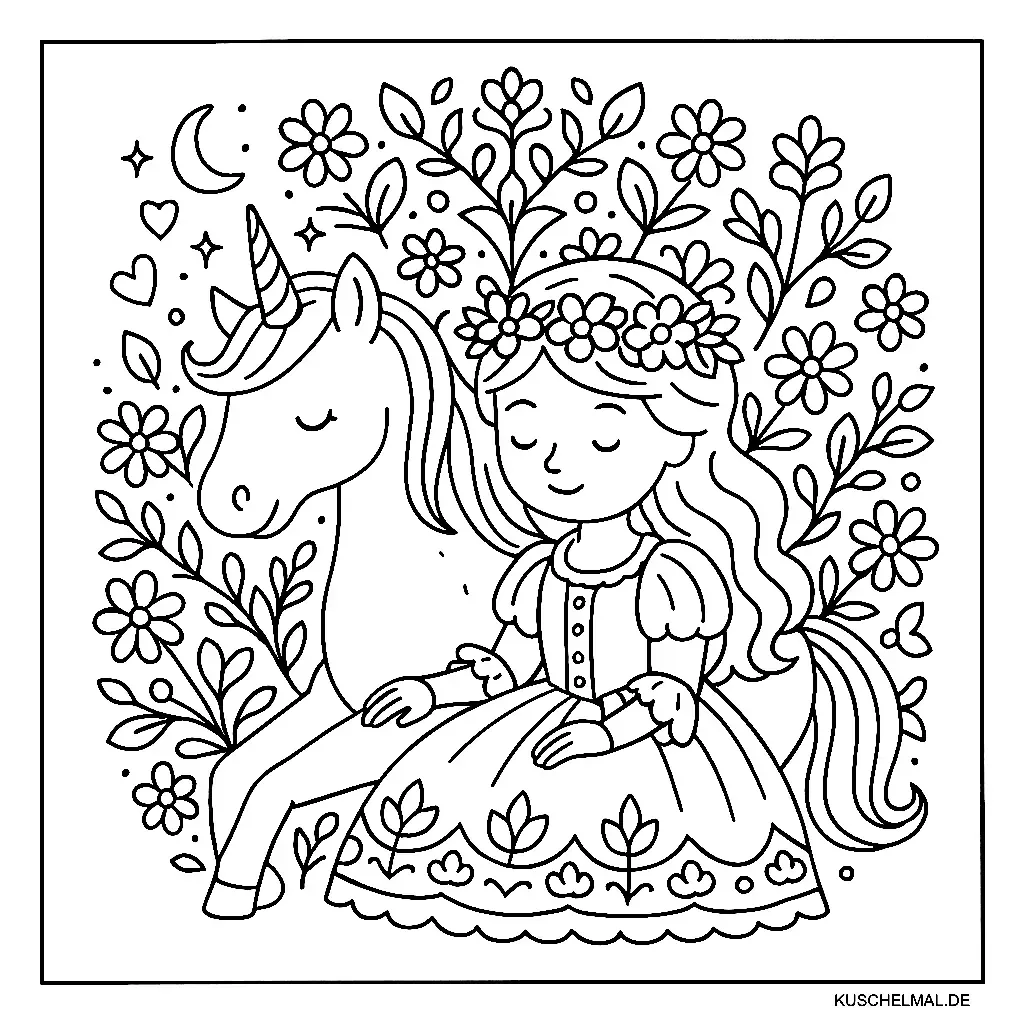 Prinzessin & Einhorn Mandala - Kostenloses Mandala Ausmalbilder Ausmalbild für Kinder zum Ausdrucken