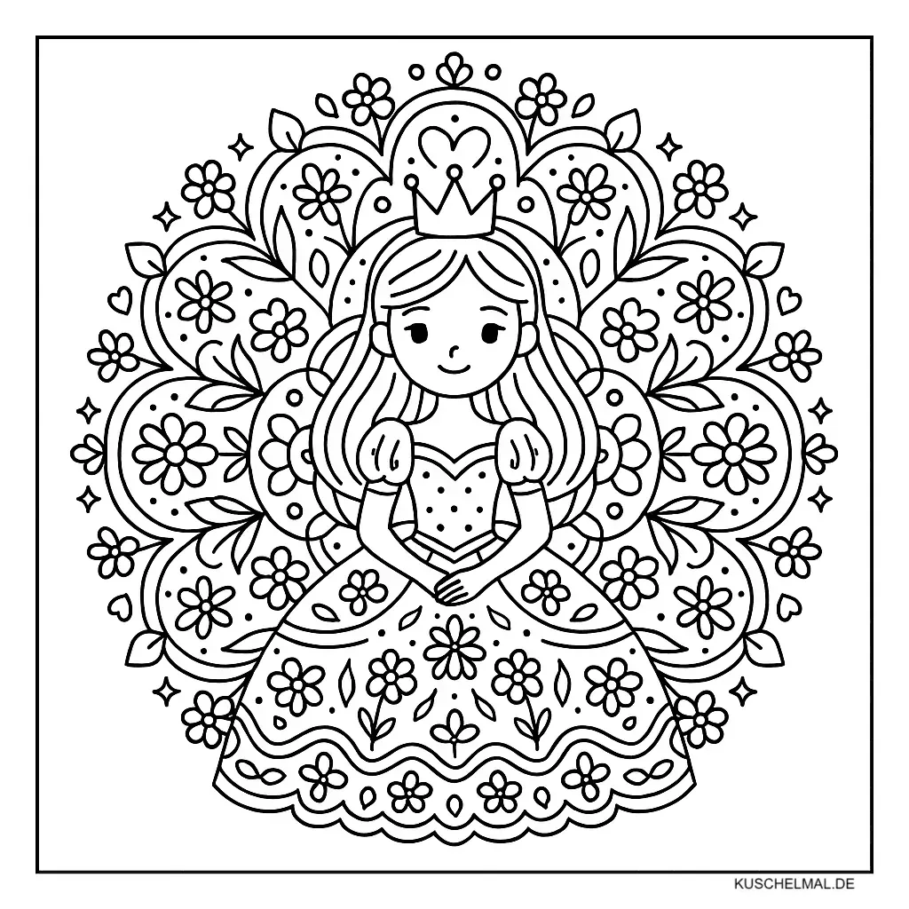 Prinzessin Mandala Ausmalbild - Kostenloses Mandala Ausmalbilder Ausmalbild für Kinder zum Ausdrucken
