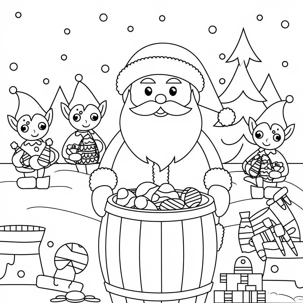 Santa Claus am Nordpol Malvorlage - Kostenloses Weihnachten Ausmalbild für Kinder zum Ausdrucken und Ausmalen
