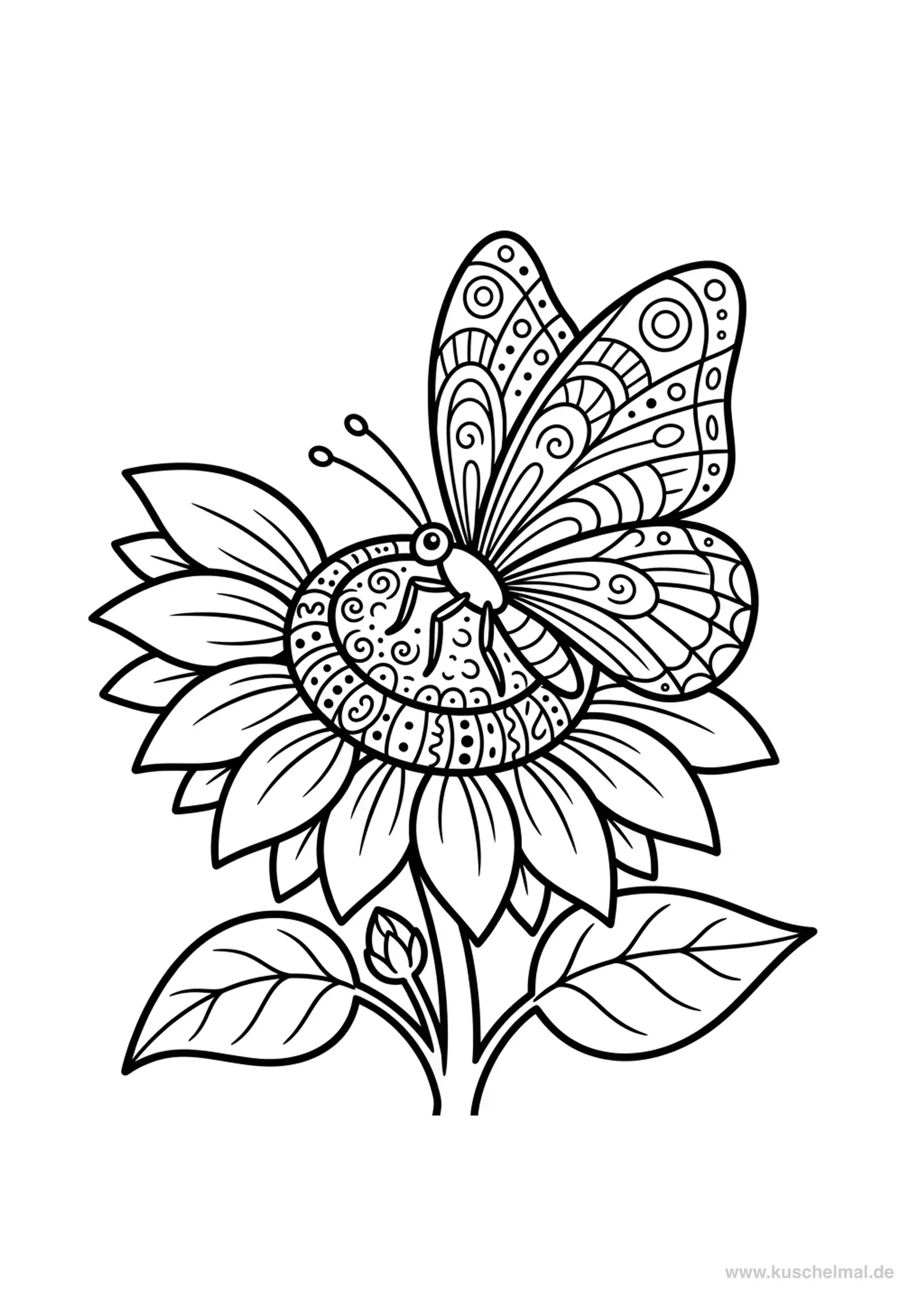 Schmetterling auf Blume Ausmalbild - Kostenloses Schmetterlinge Ausmalbild für Kinder zum Ausdrucken