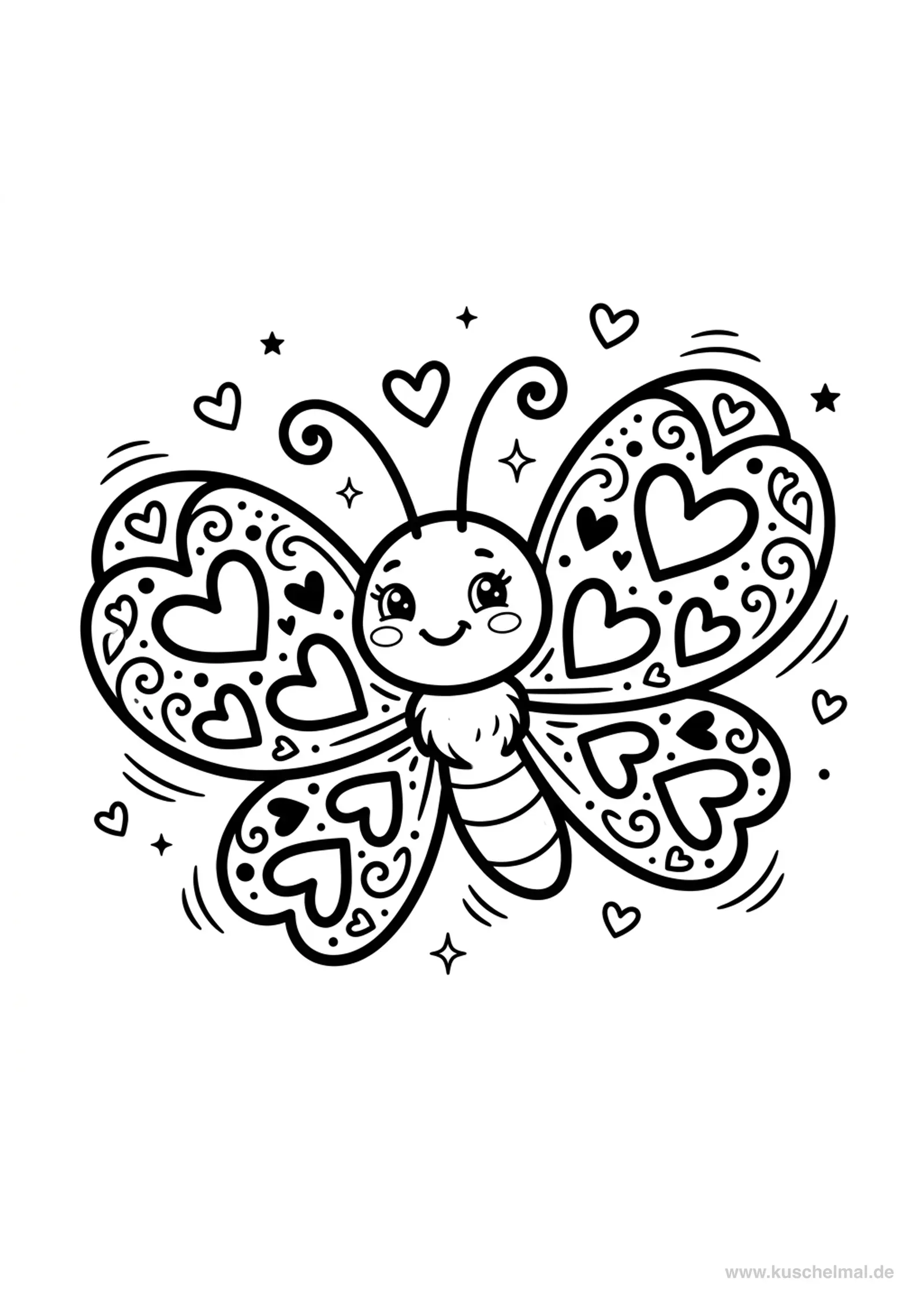 Schmetterling mit Herzen Ausmalbild - Kostenloses Schmetterlinge Ausmalbild für Kinder zum Ausdrucken