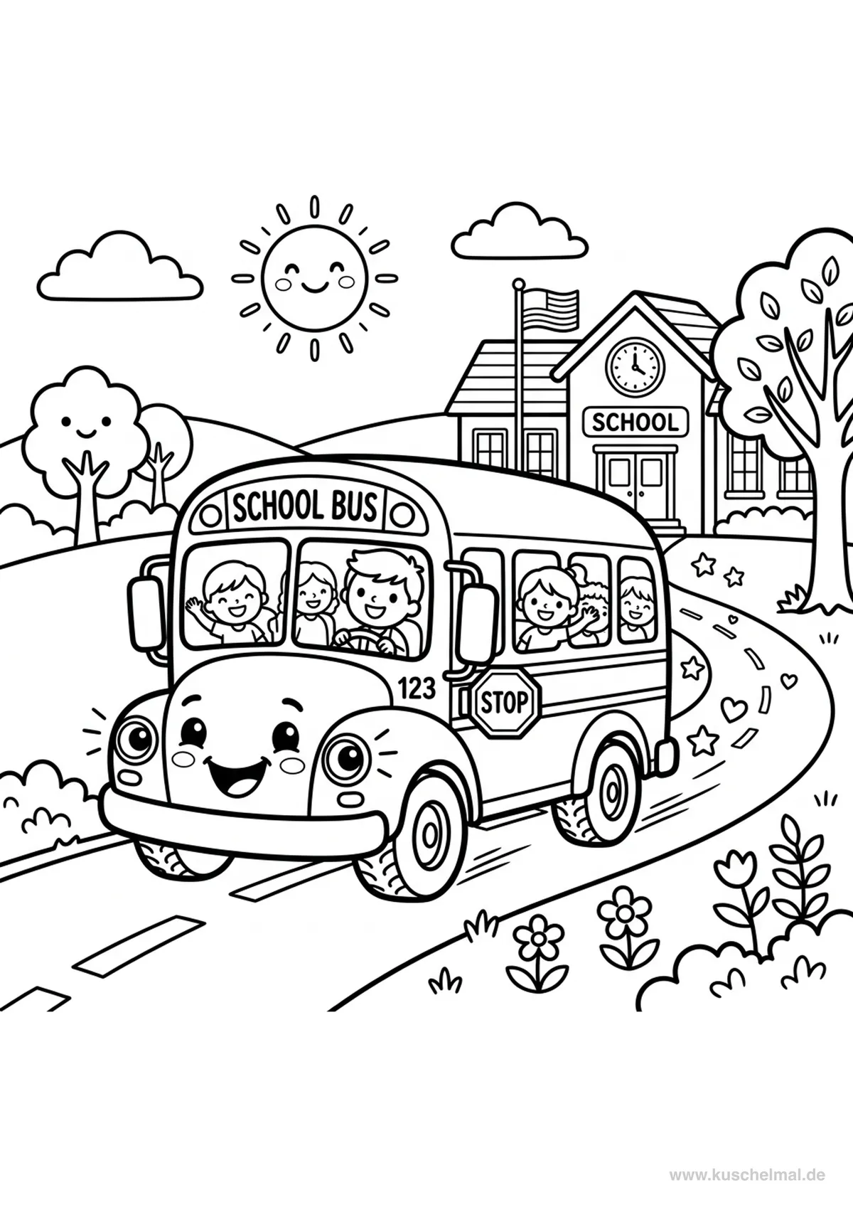 Scuolabus - Primo Giorno di Scuola - Disegno di Inizio Scuola da colorare gratis per bambini da stampare