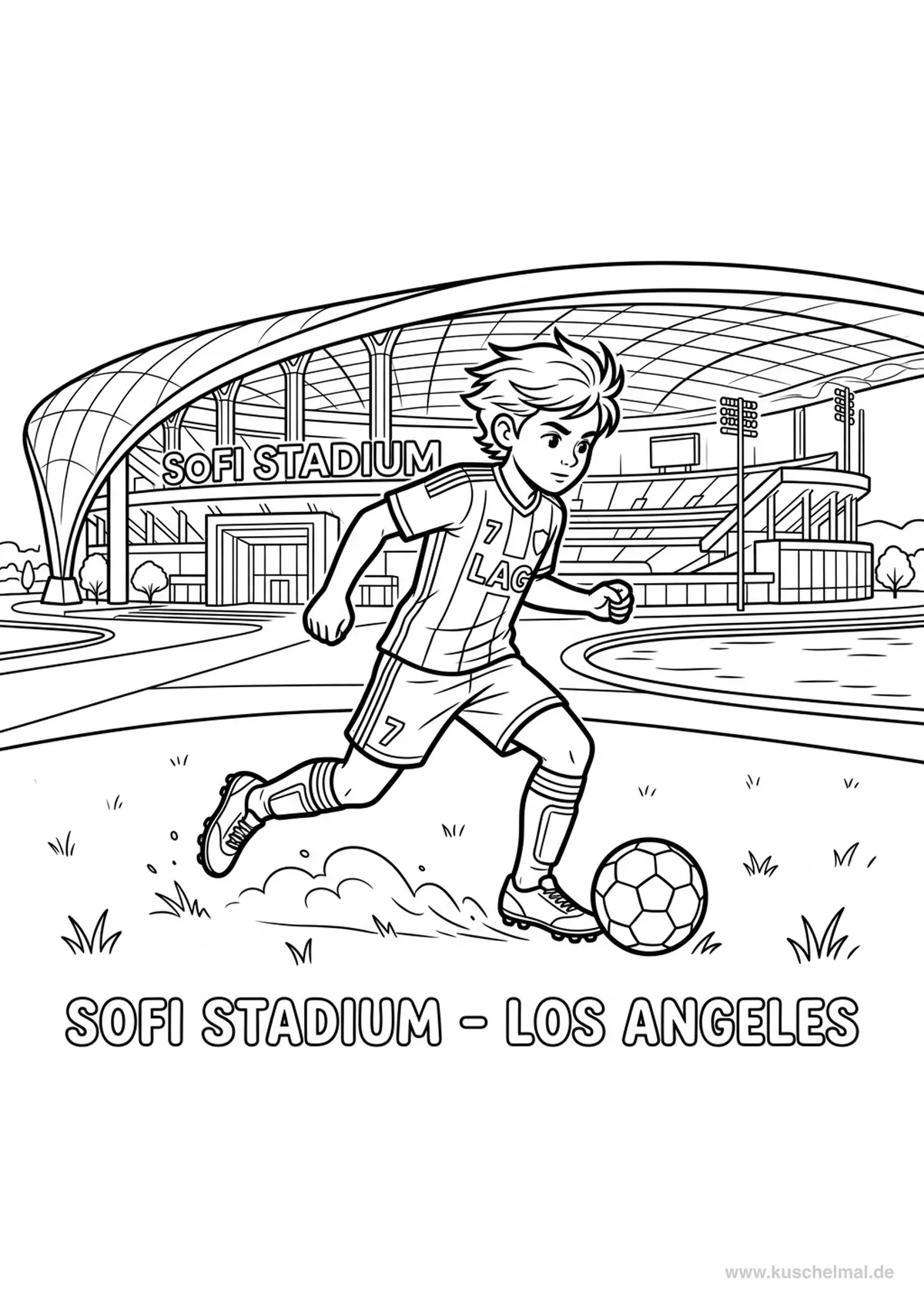 SoFi Stadium Los Angeles - Kostenloses WM 2026 Ausmalbild für Kinder zum Ausdrucken