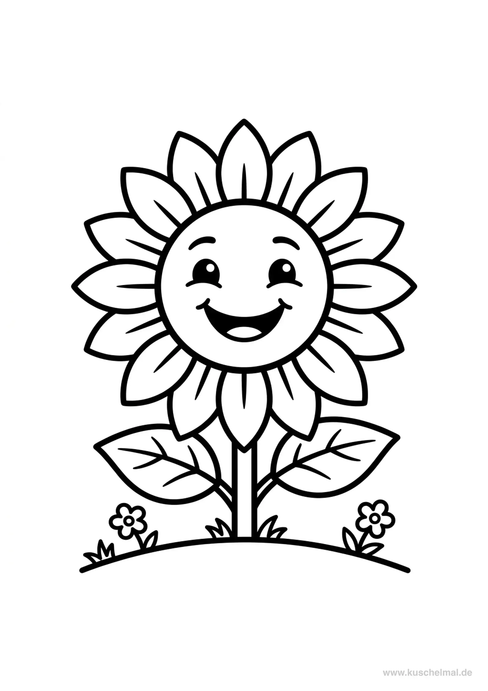 Sonnenblume mit Gesicht - Kostenloses Blumen Ausmalbild für Kinder zum Ausdrucken