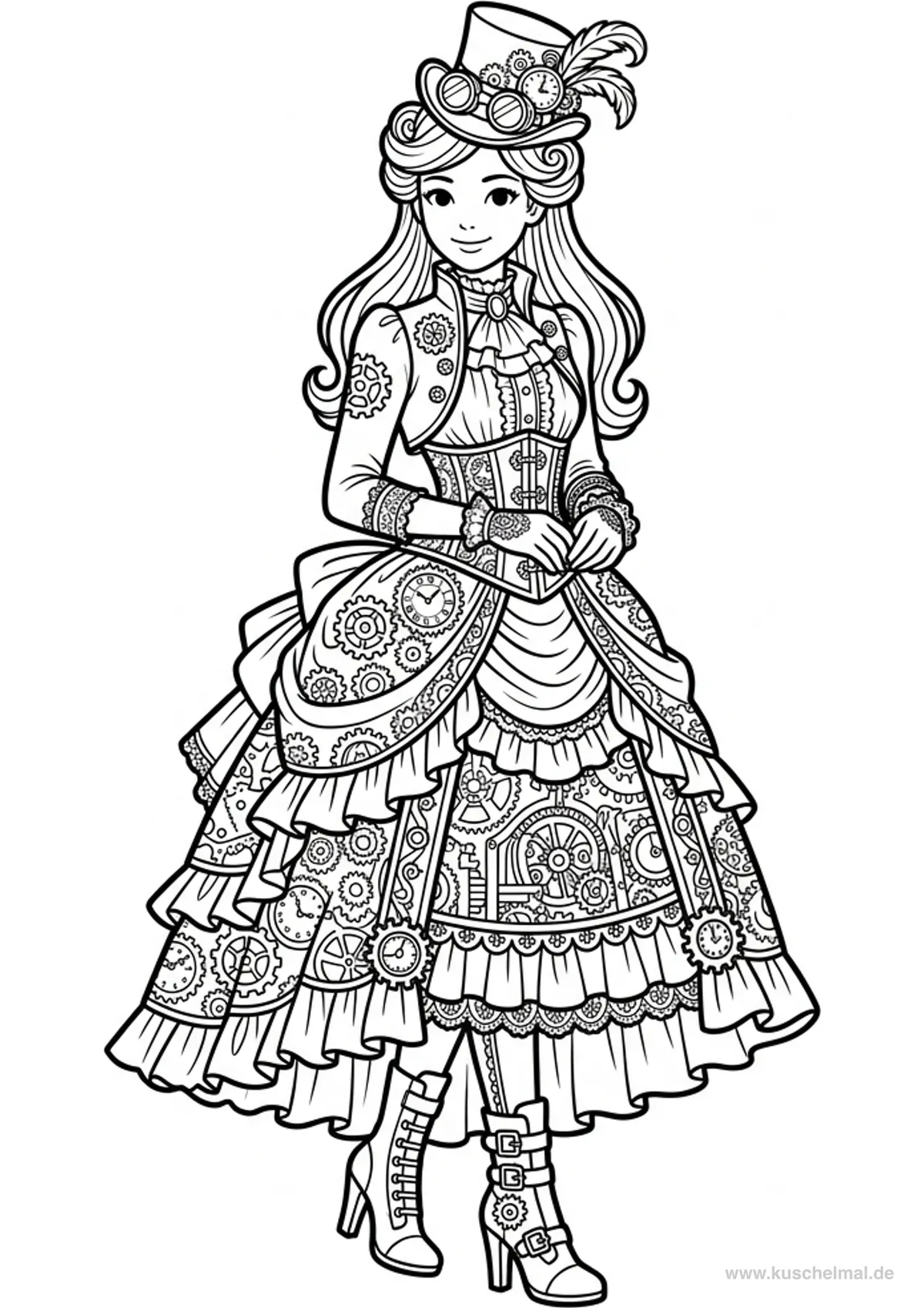 Steampunk Fashion-Model Ausmalbild - Kostenloses Fashion & Models Ausmalbilder Ausmalbild für Kinder zum Ausdrucken