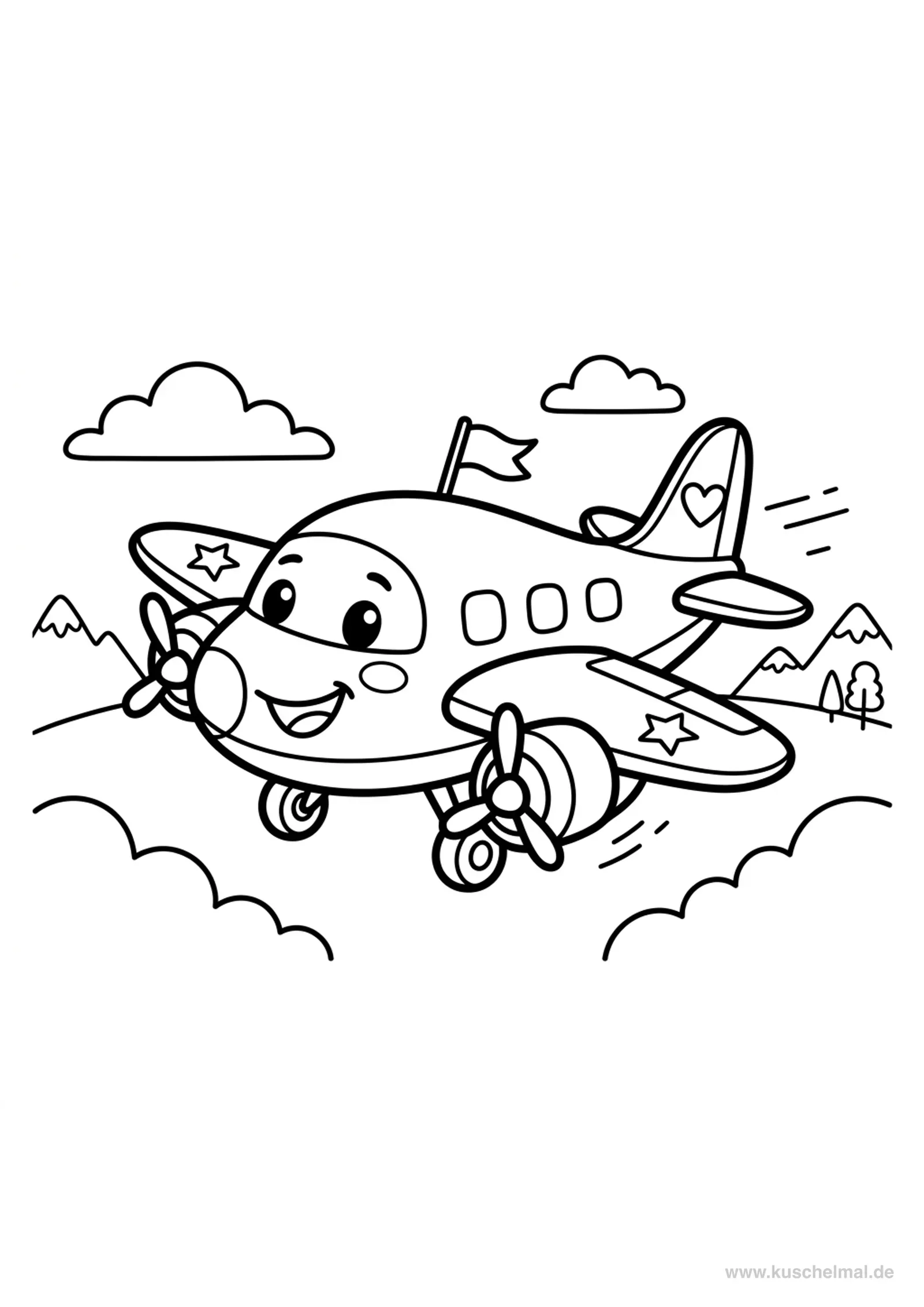 Süßes Cartoon Flugzeug Ausmalbild - Kostenloses Flugzeuge Ausmalbild für Kinder zum Ausdrucken