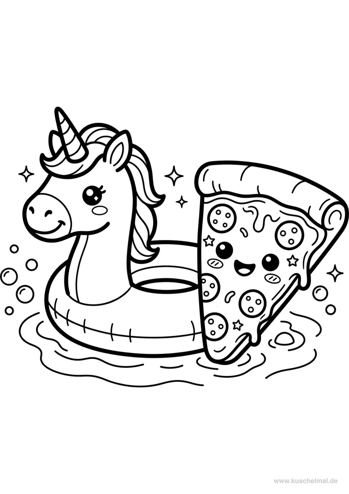 Dolci Materassini Kawaii per la Piscina - Disegno di Estate da colorare gratis per bambini da stampare