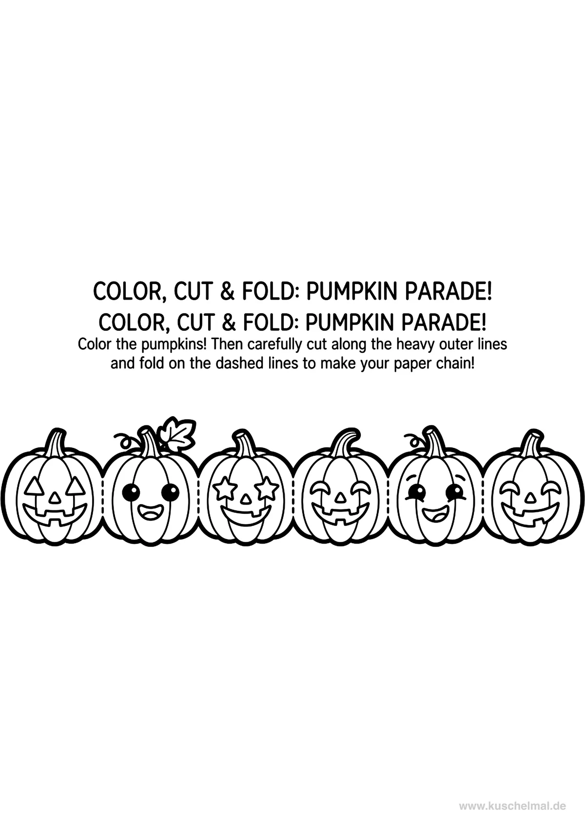 Dolce Ghirlanda di Zucche da Ritagliare - Disegno di Ghirlande di Halloween da colorare gratis per bambini da stampare