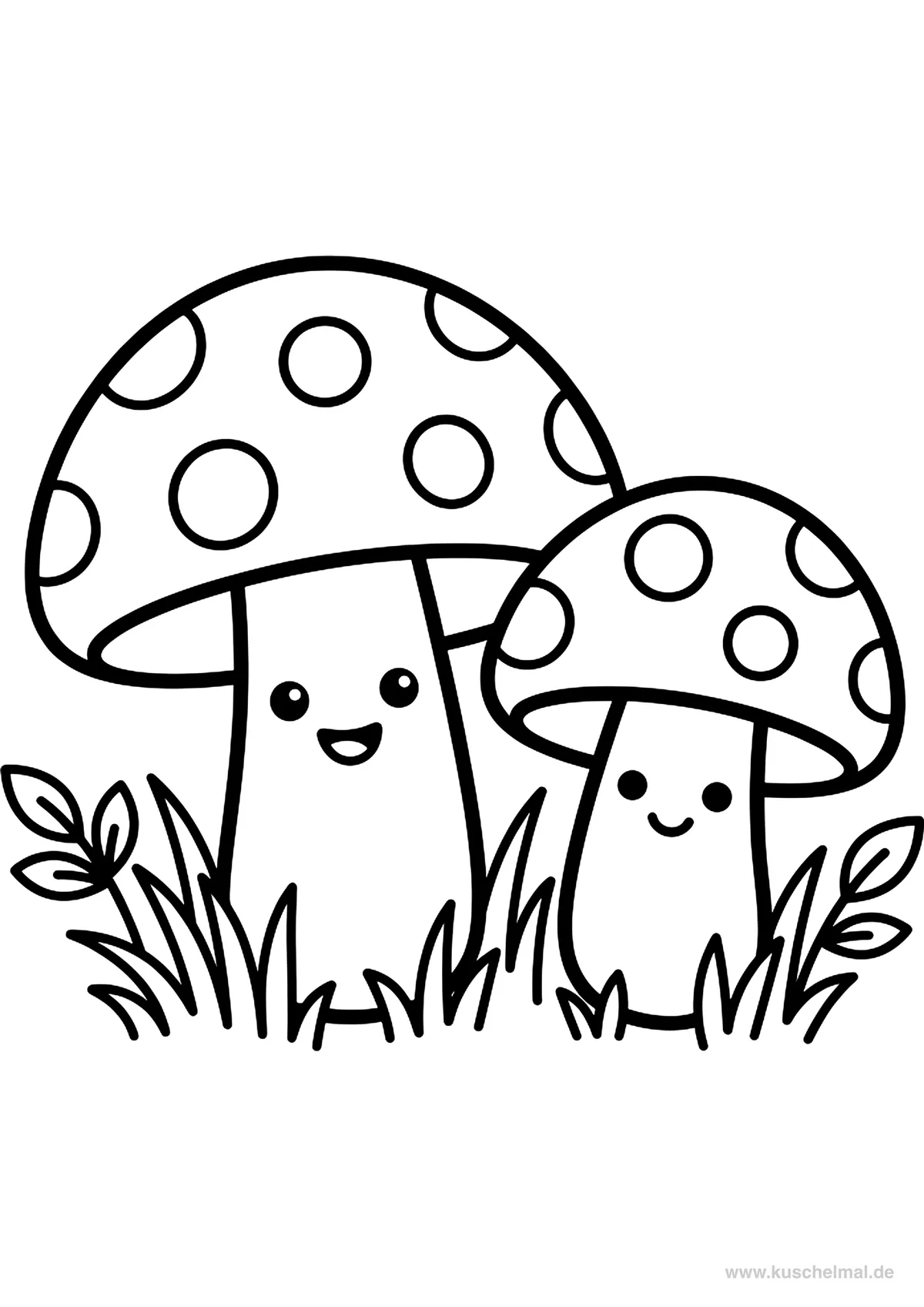 Funghi Carini nel Bosco - Disegno di Autunno da colorare gratis per bambini da stampare