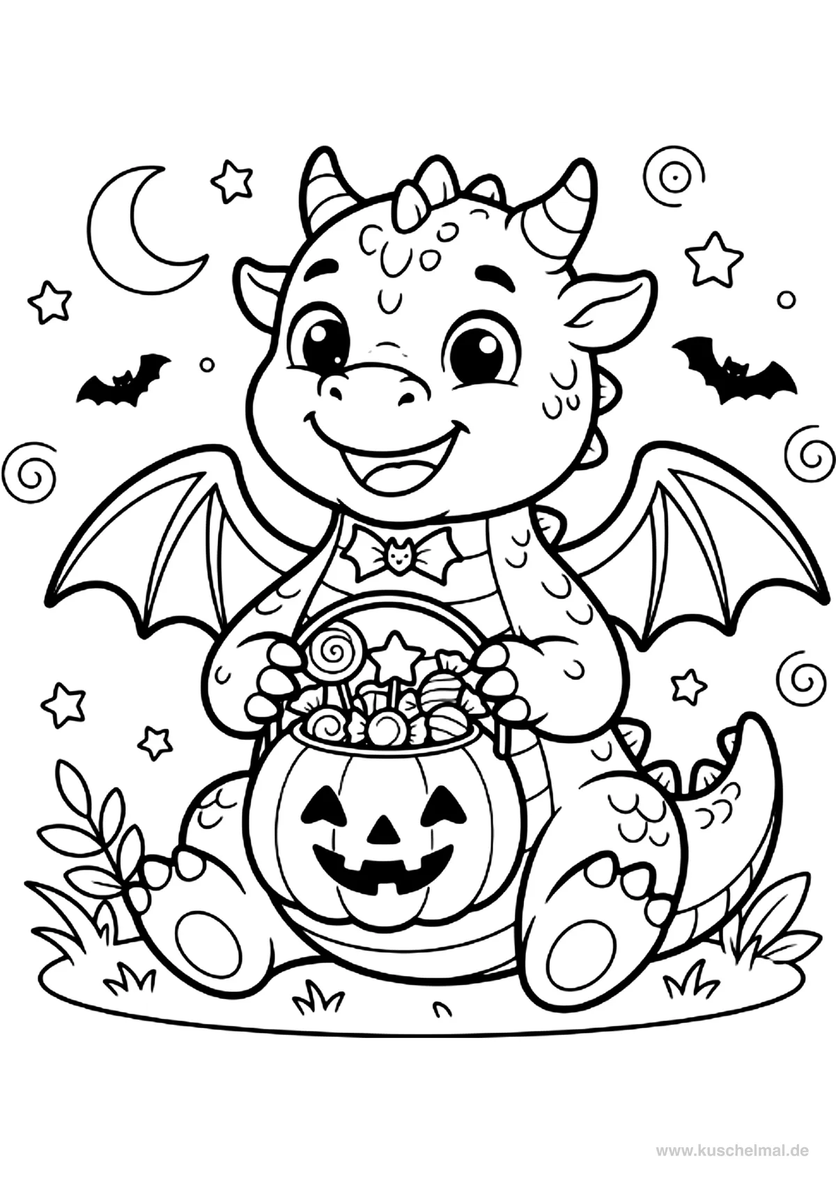 Drago di Halloween - Disegno di Halloween da colorare gratis per bambini da stampare