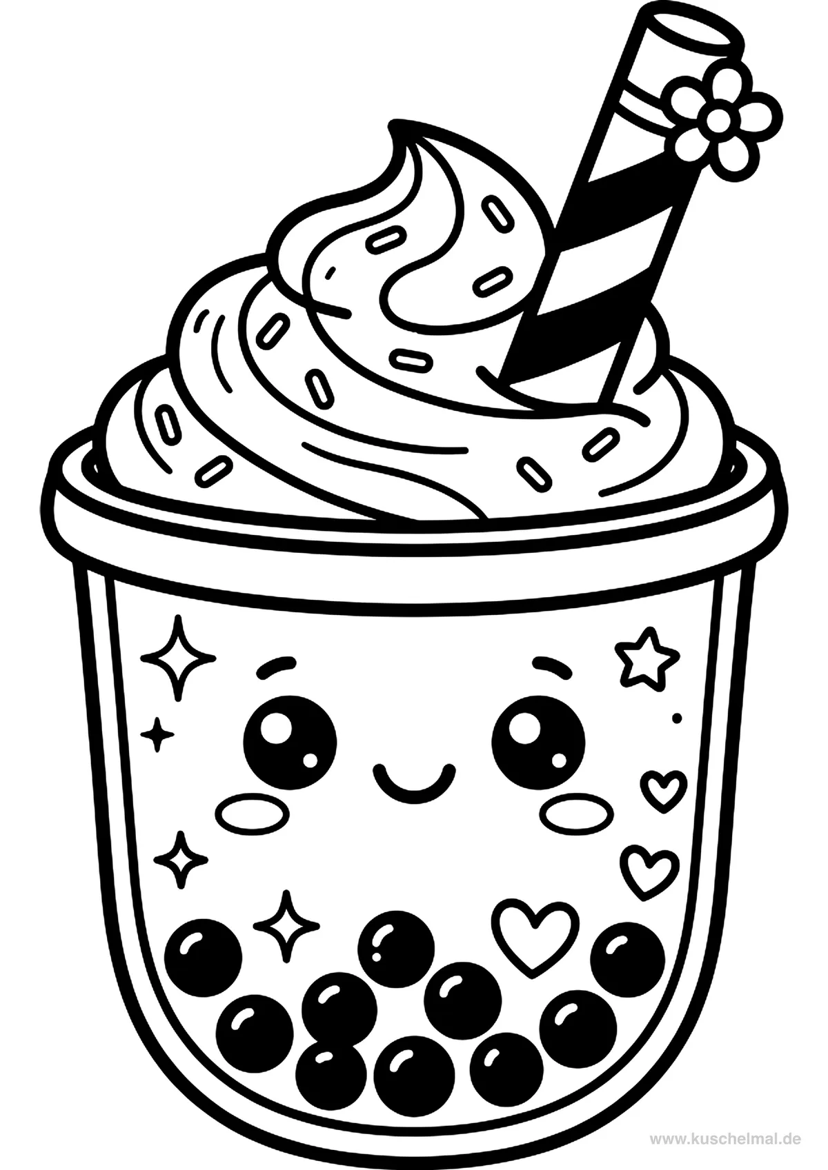 Süßer Kawaii Bubble Tea - Kostenloses Bubble Tea Ausmalbild für Kinder zum Ausdrucken
