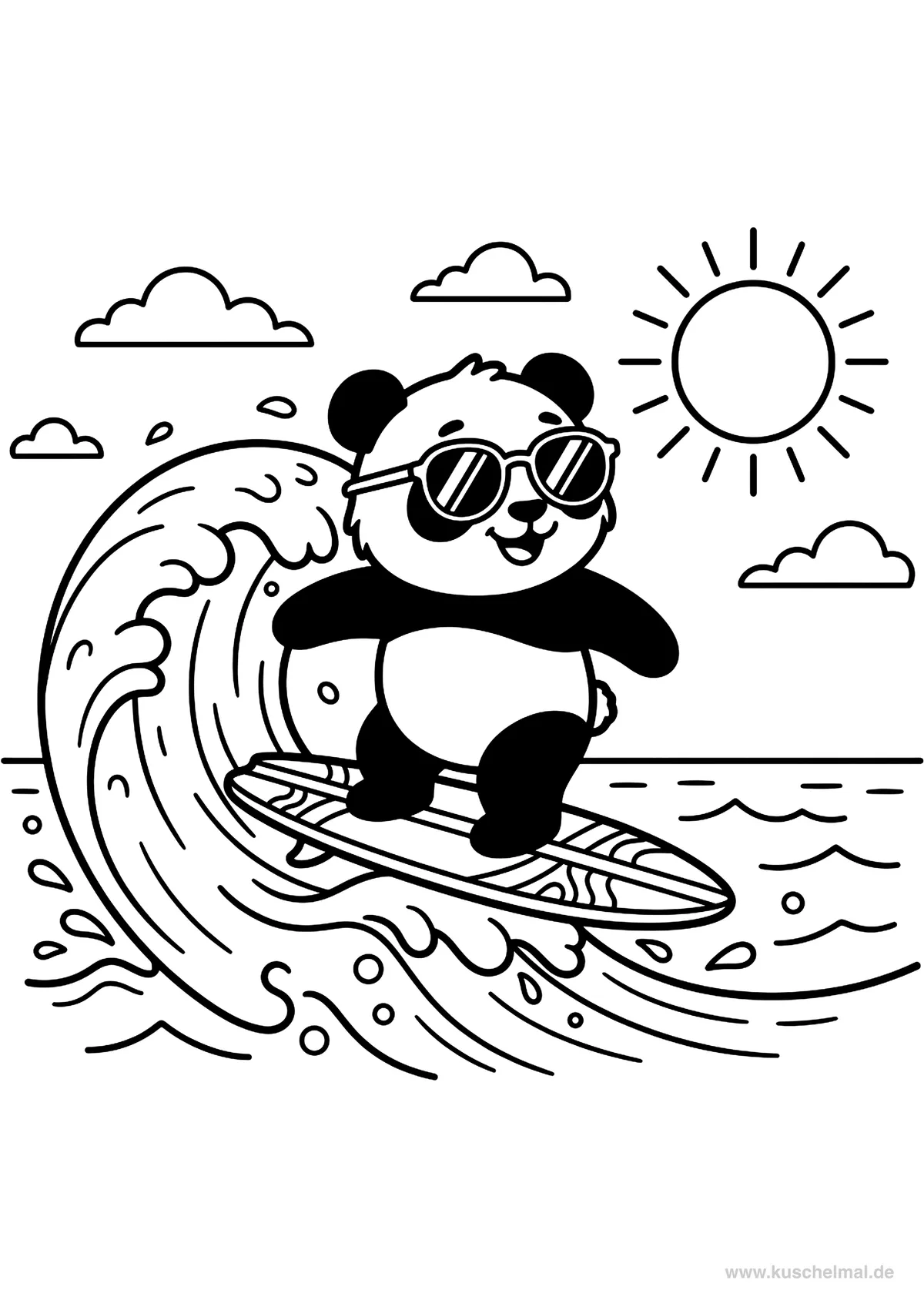 Surfare sulle Onde - Disegno di Estate da colorare gratis per bambini da stampare