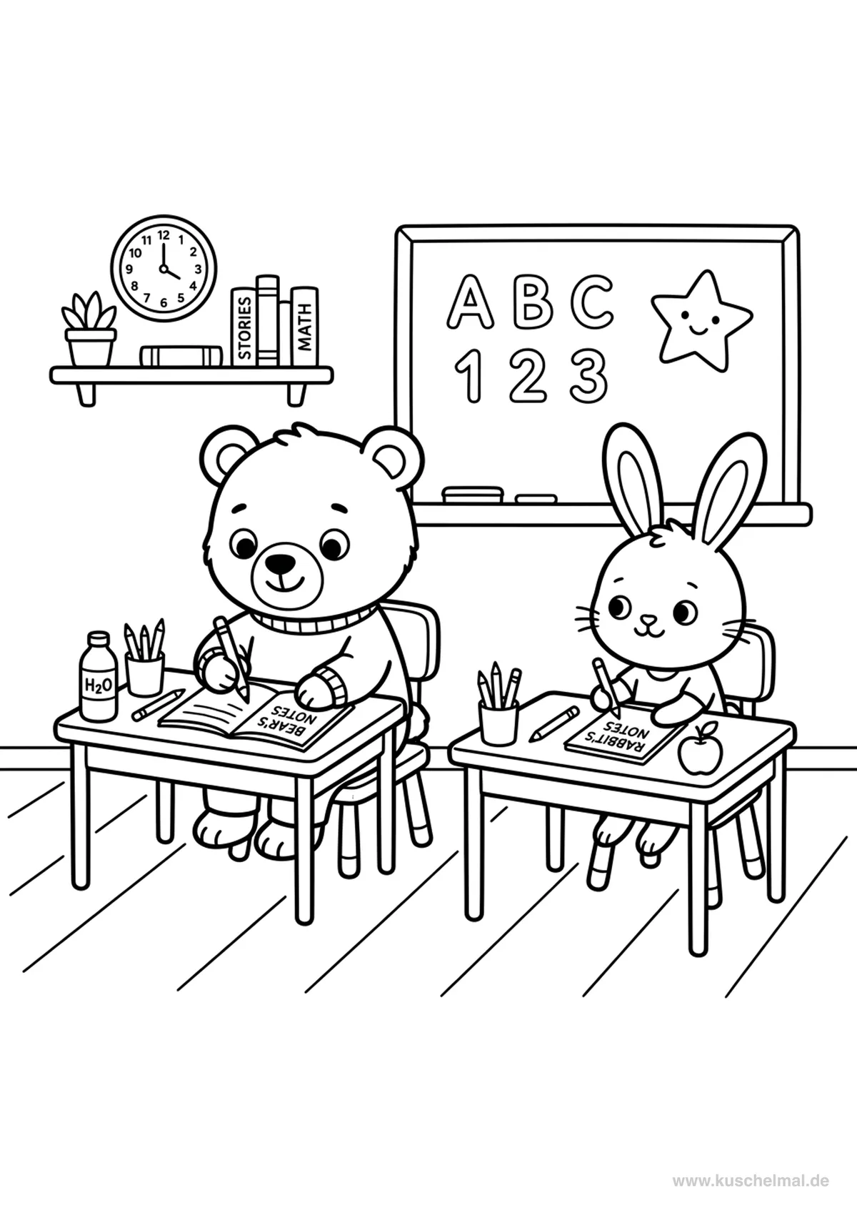 Animali a Scuola - Disegno di Inizio Scuola da colorare gratis per bambini da stampare