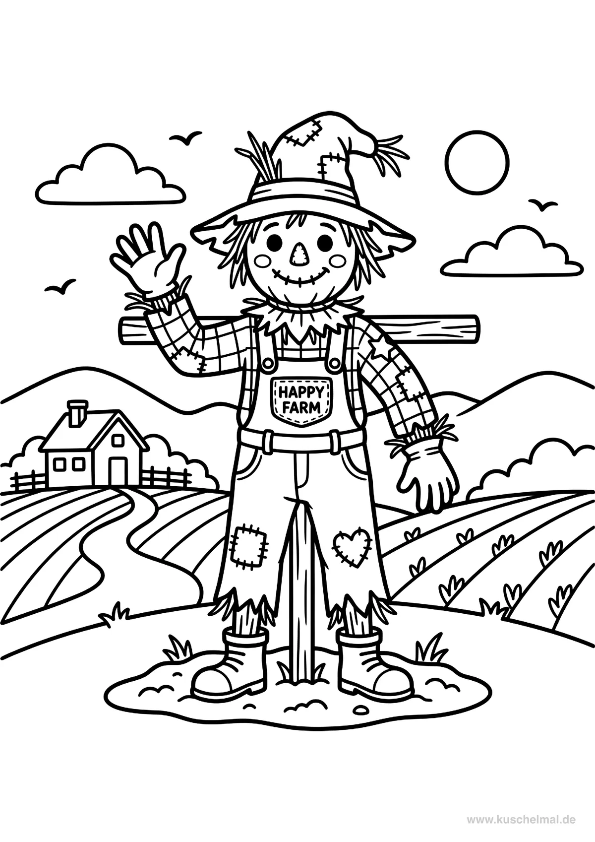 Spaventapasseri - Disegno di Autunno da colorare gratis per bambini da stampare