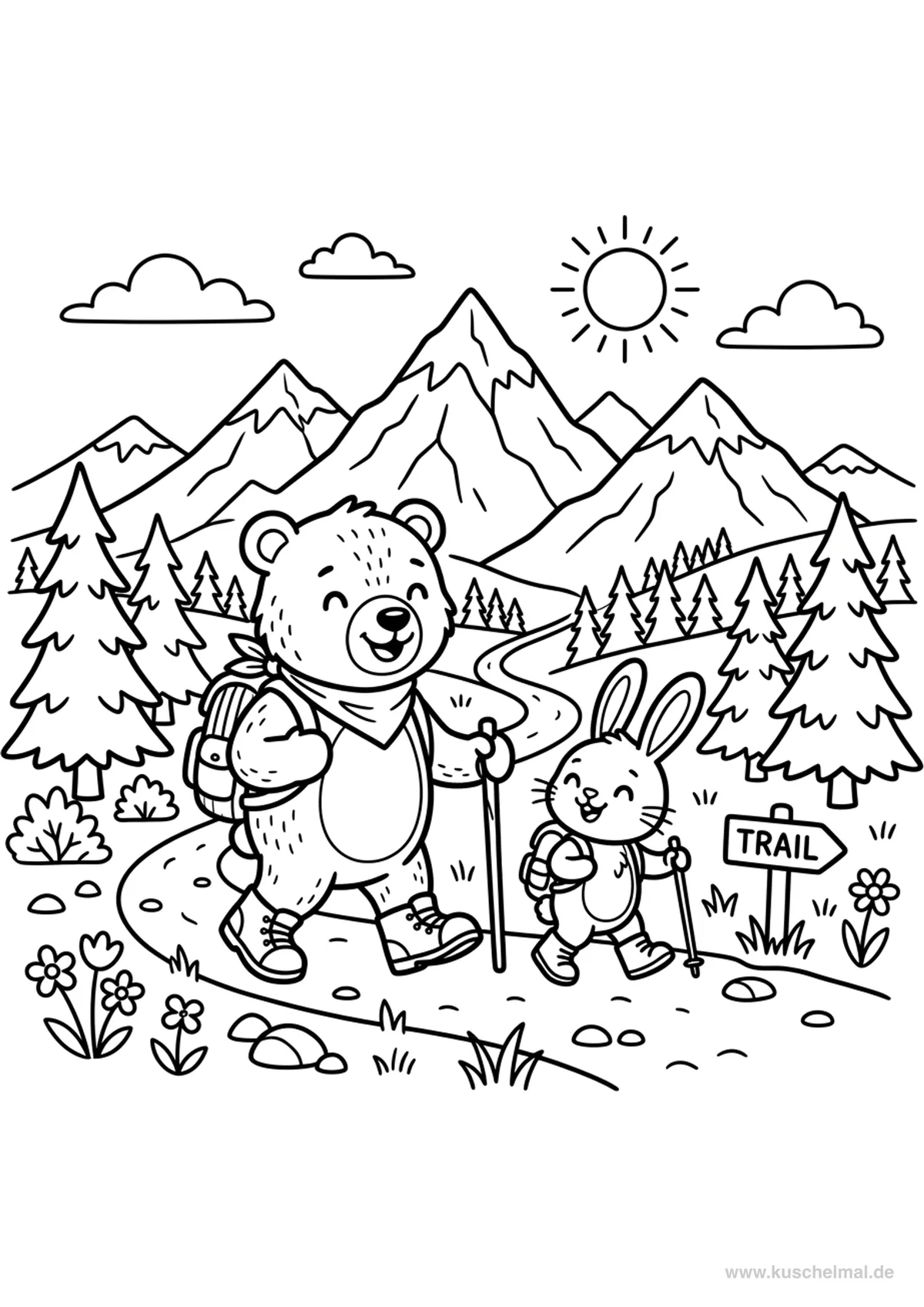 Escursione in Montagna - Disegno di Animali da colorare gratis per bambini da stampare