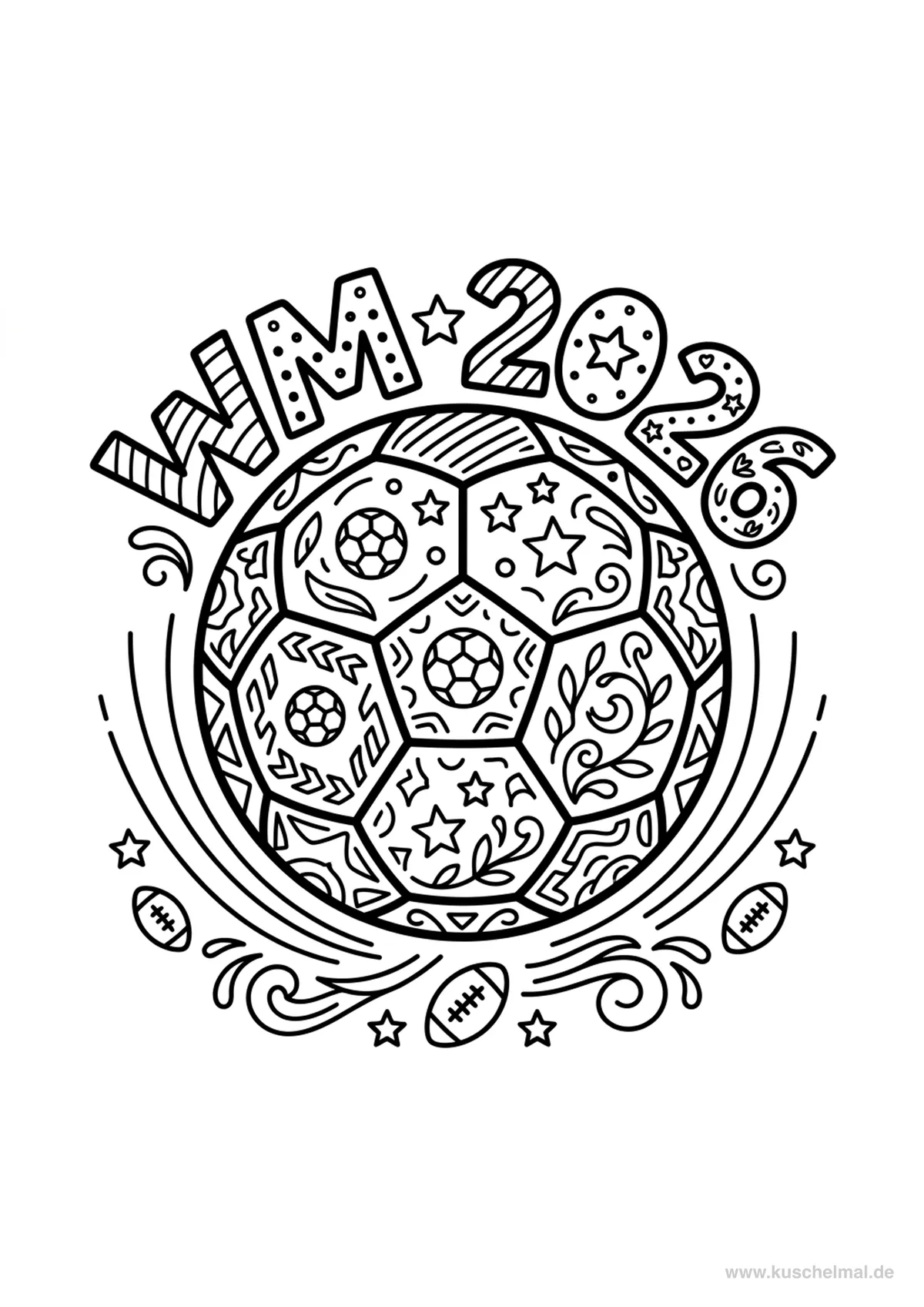 WM 2026 Ball Ausmalbild - Kostenloses WM 2026 Ausmalbild für Kinder zum Ausdrucken