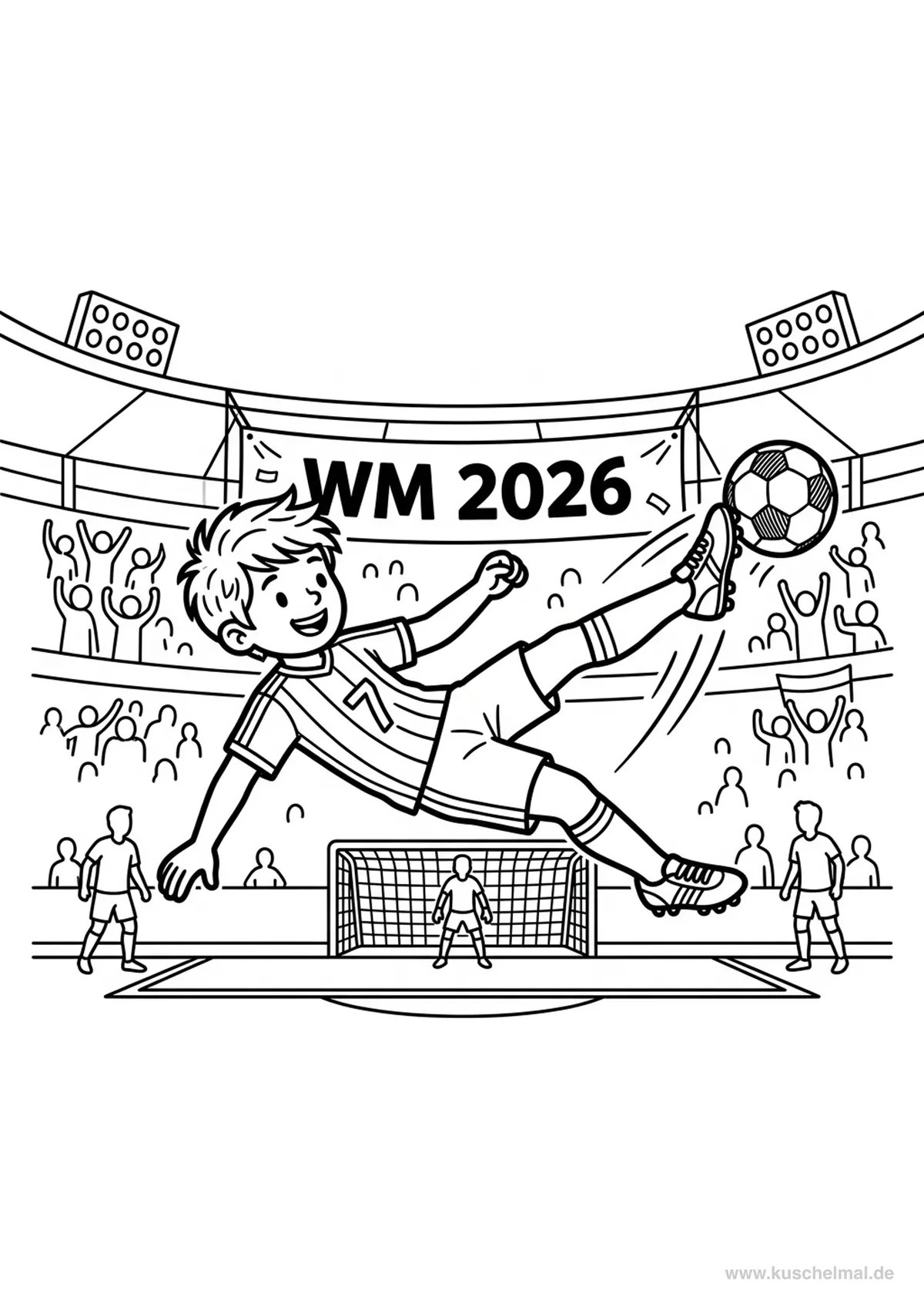 WM 2026 Fallrückzieher Ausmalbild - Kostenloses WM 2026 Ausmalbild für Kinder zum Ausdrucken