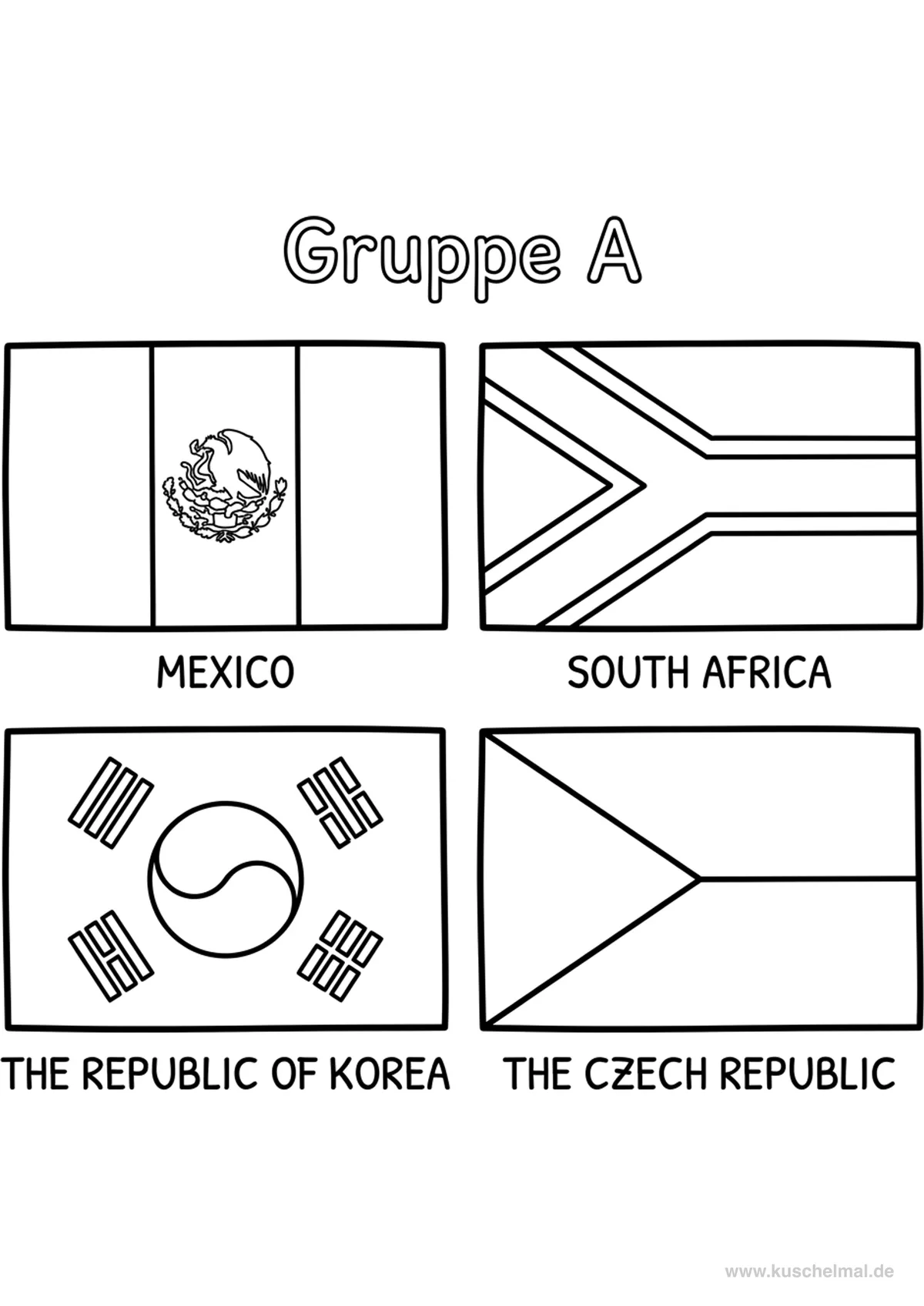 WM 2026 Gruppe A Flaggen zum Ausmalen - Kostenloses WM 2026 Ausmalbild für Kinder zum Ausdrucken