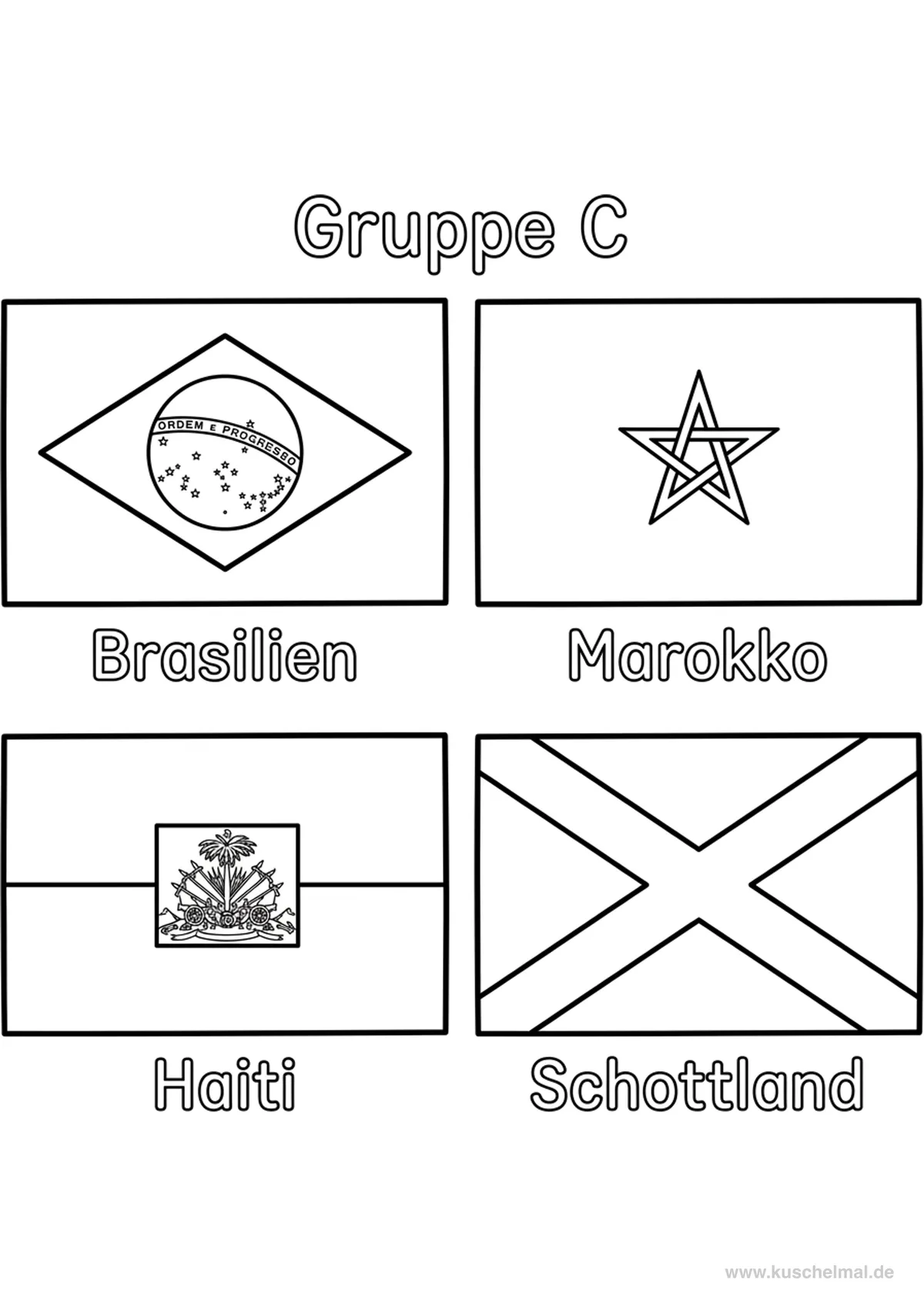 WM 2026 Gruppe C Flaggen zum Ausmalen - Kostenloses WM 2026 Ausmalbild für Kinder zum Ausdrucken