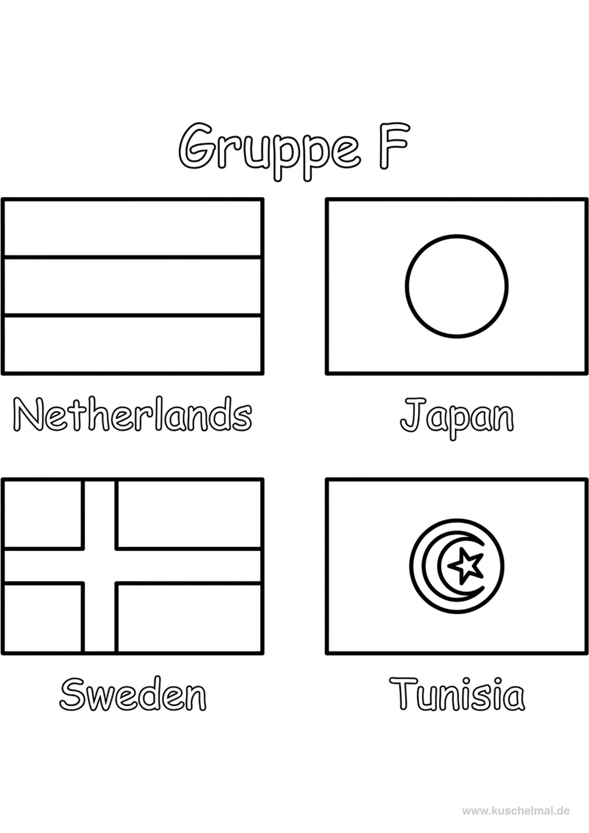 WM 2026 Gruppe F Flaggen zum Ausmalen - Kostenloses WM 2026 Ausmalbild für Kinder zum Ausdrucken