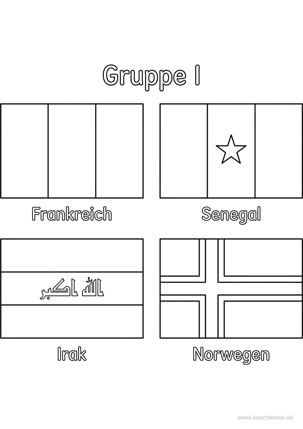 WM 2026 Gruppe I Flaggen zum Ausmalen - Kostenloses WM 2026 Ausmalbild für Kinder zum Ausdrucken