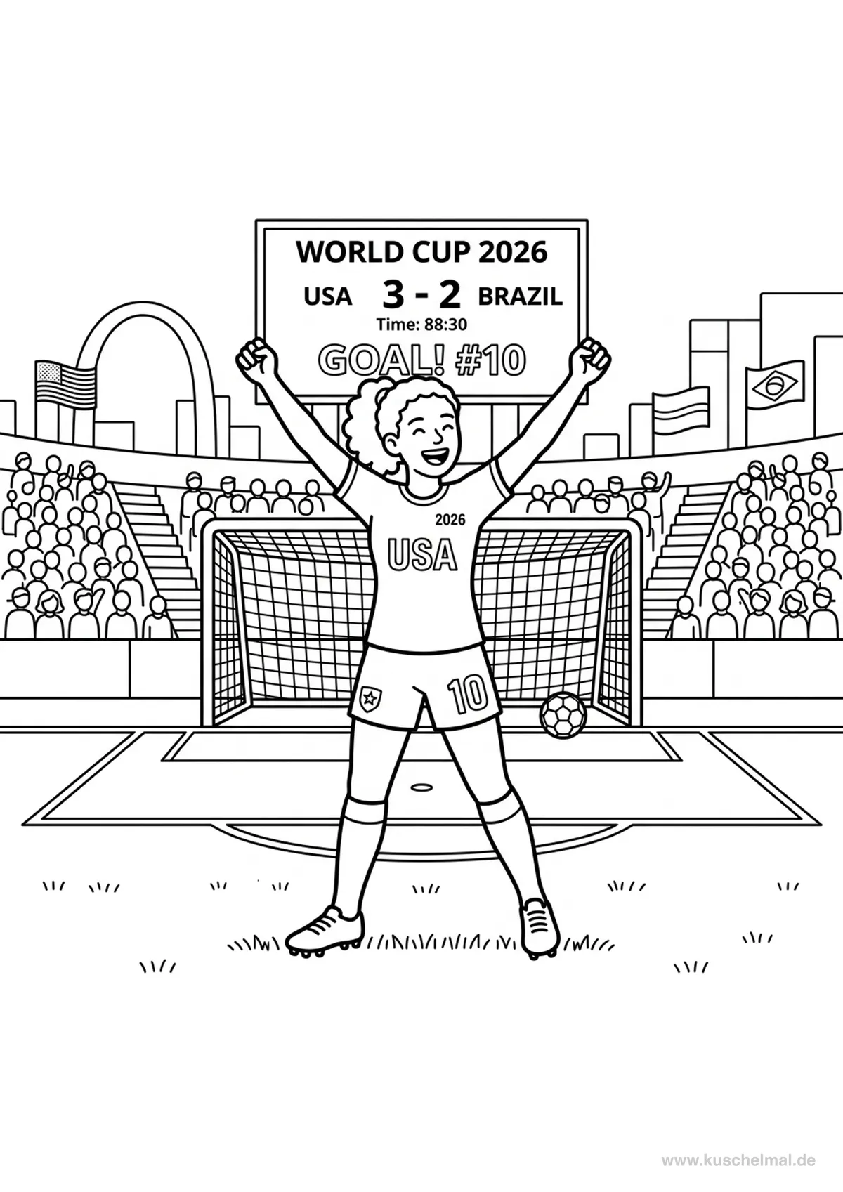WM 2026 Jubelnder Spieler Ausmalbild - Kostenloses WM 2026 Ausmalbild für Kinder zum Ausdrucken