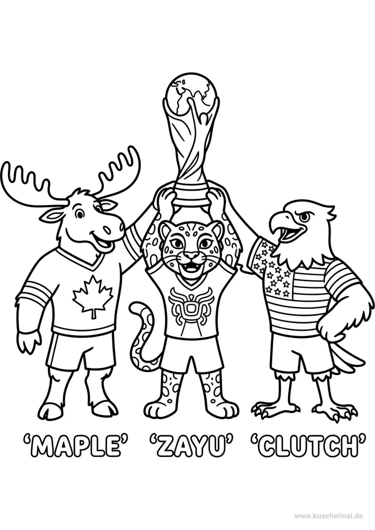 WM 2026 Maskottchen Ausmalbild - Kostenloses WM 2026 Ausmalbild für Kinder zum Ausdrucken