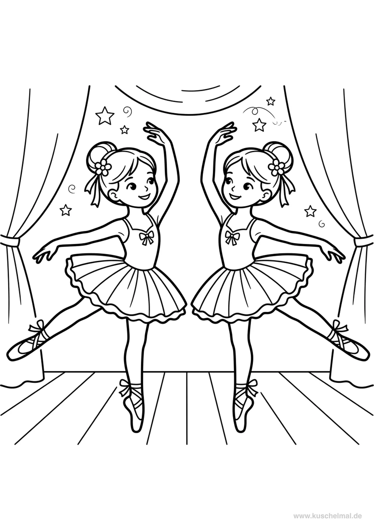 Due Ballerine in Duetto - Disegno di Balletto da colorare gratis per bambini da stampare