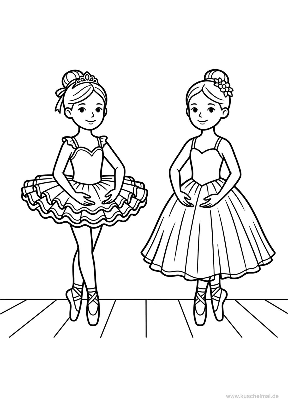 Due Ballerine: Tutù Classico vs Romantico - Disegno di Balletto da colorare gratis per bambini da stampare